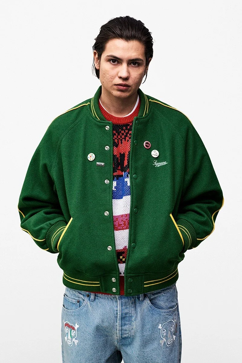 supreme jamie reid varsity jacket