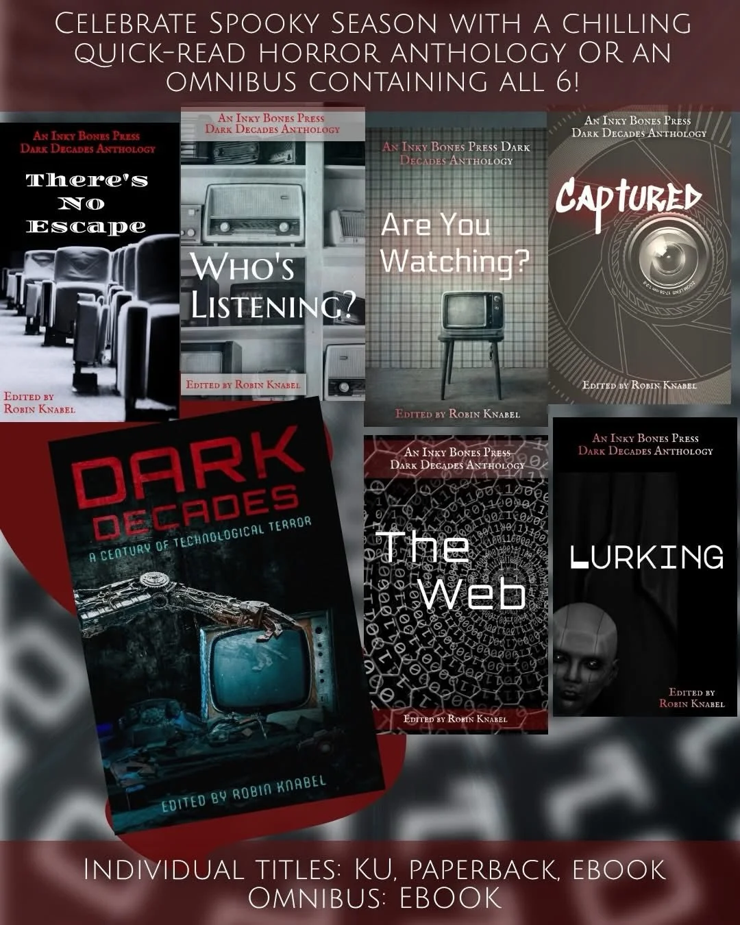 Quick gift idea AND a way to support indie authors &amp; books: The Dark Decades🎉📚

6 quick-read, stand-alone anthologies that take you on a terrifying journey over the past century exploring the horrors of technology.
😱🎞️📺📻📼💻🛜

An omnibus o