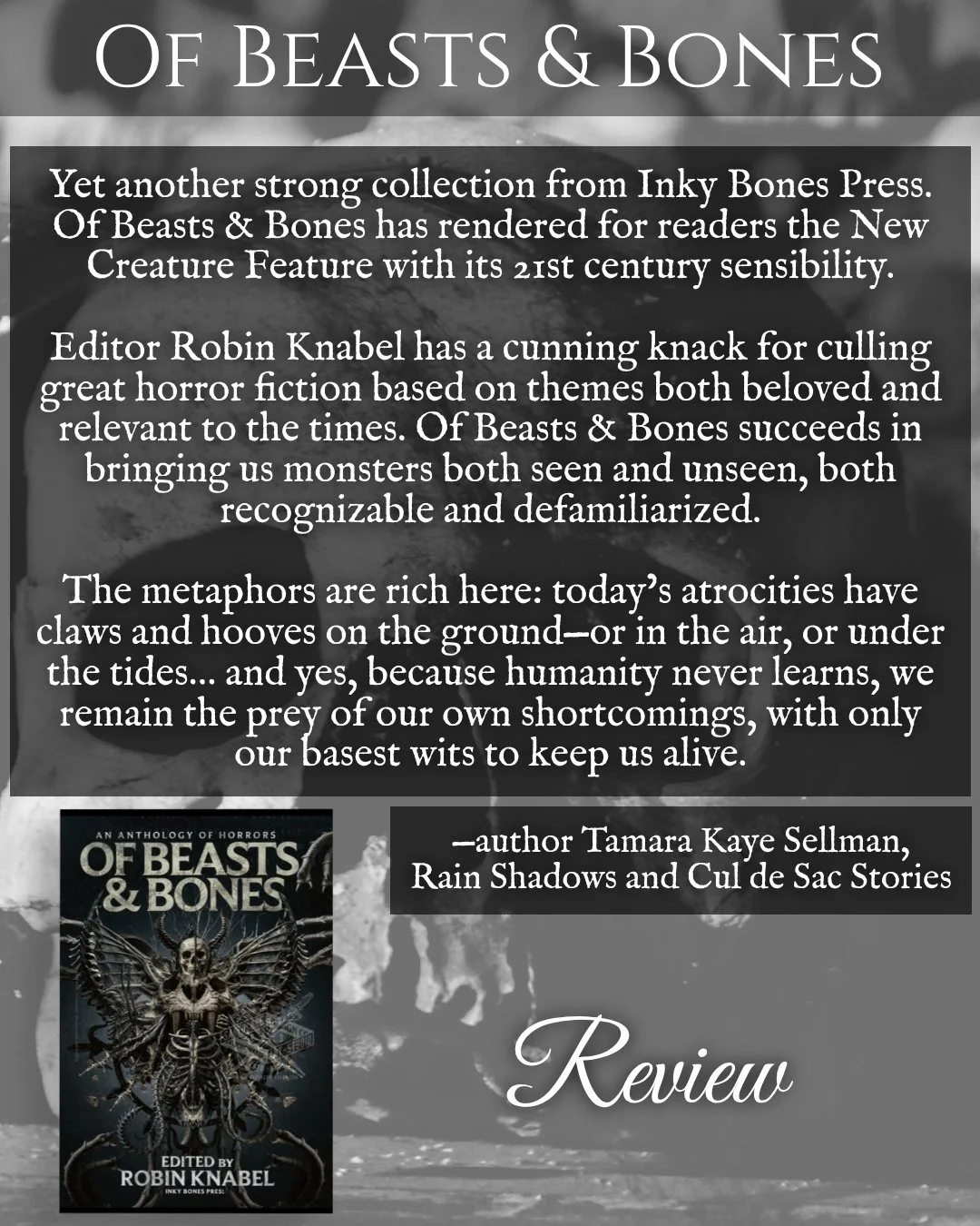 What a fantastic and thoughtful review blurb from author Tamara Kaye Sellman! I am thrilled to see that the stories in this anthology are connecting with early readers. This book is special to me. It mirrors some of my favorite things about the horro