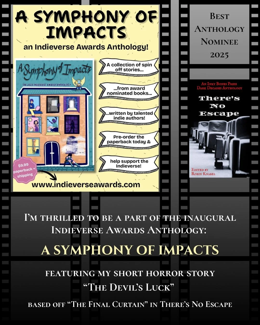 We're edging closer to the release of the inaugural @indieverseawards Anthology, featuring a new story of mine: "The Devil's Luck" 

Based off the theme of my 2025 Best Of nominated anthology There's No Escape, this horror short takes reade
