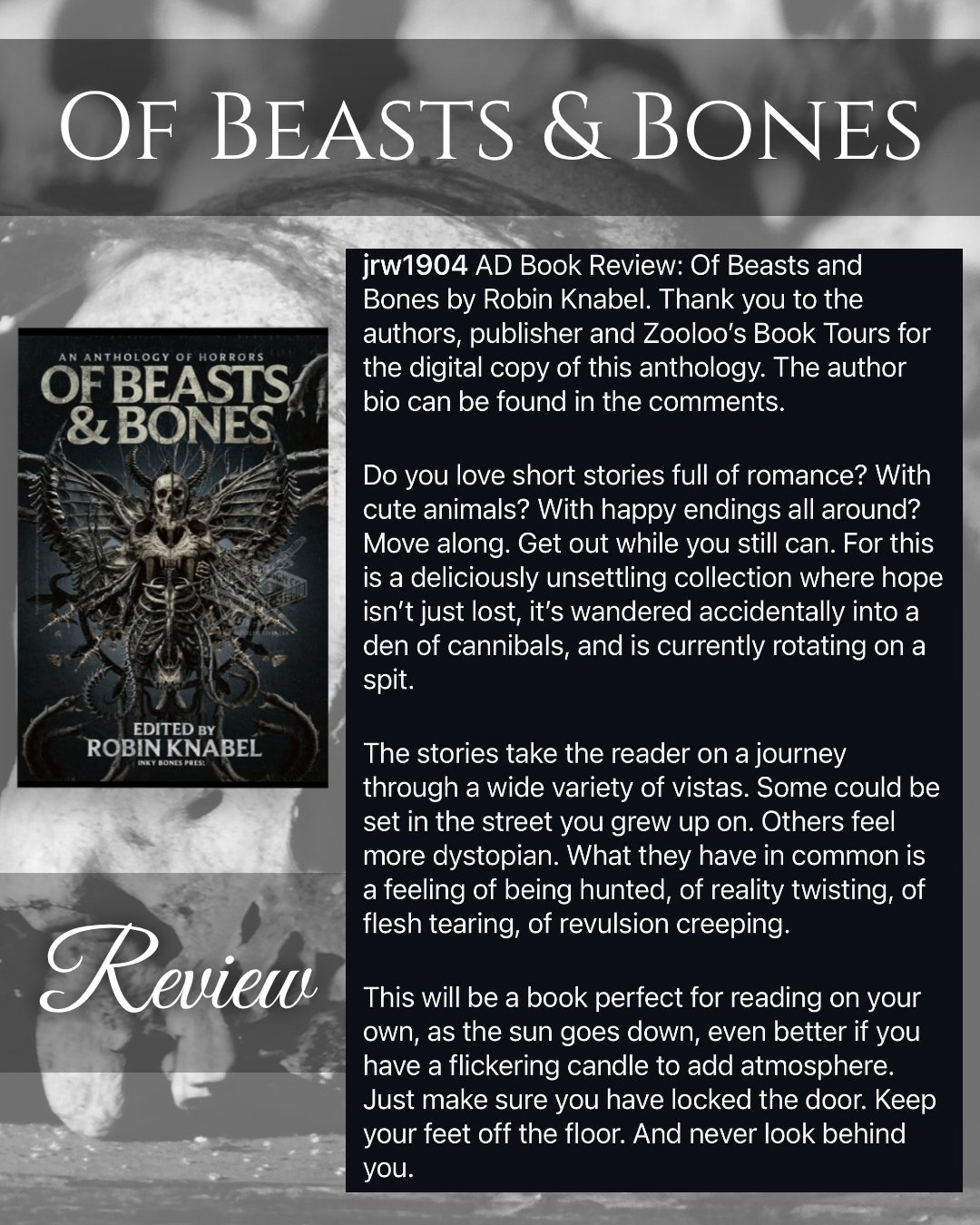 Loving this fun review from @jrw1904 Booky Charm for Of Beasts &amp; Bones! 🎉🖤👀

***Link in bio🔗
https://tinyurl.com/OfBeastsandBones 💀📚