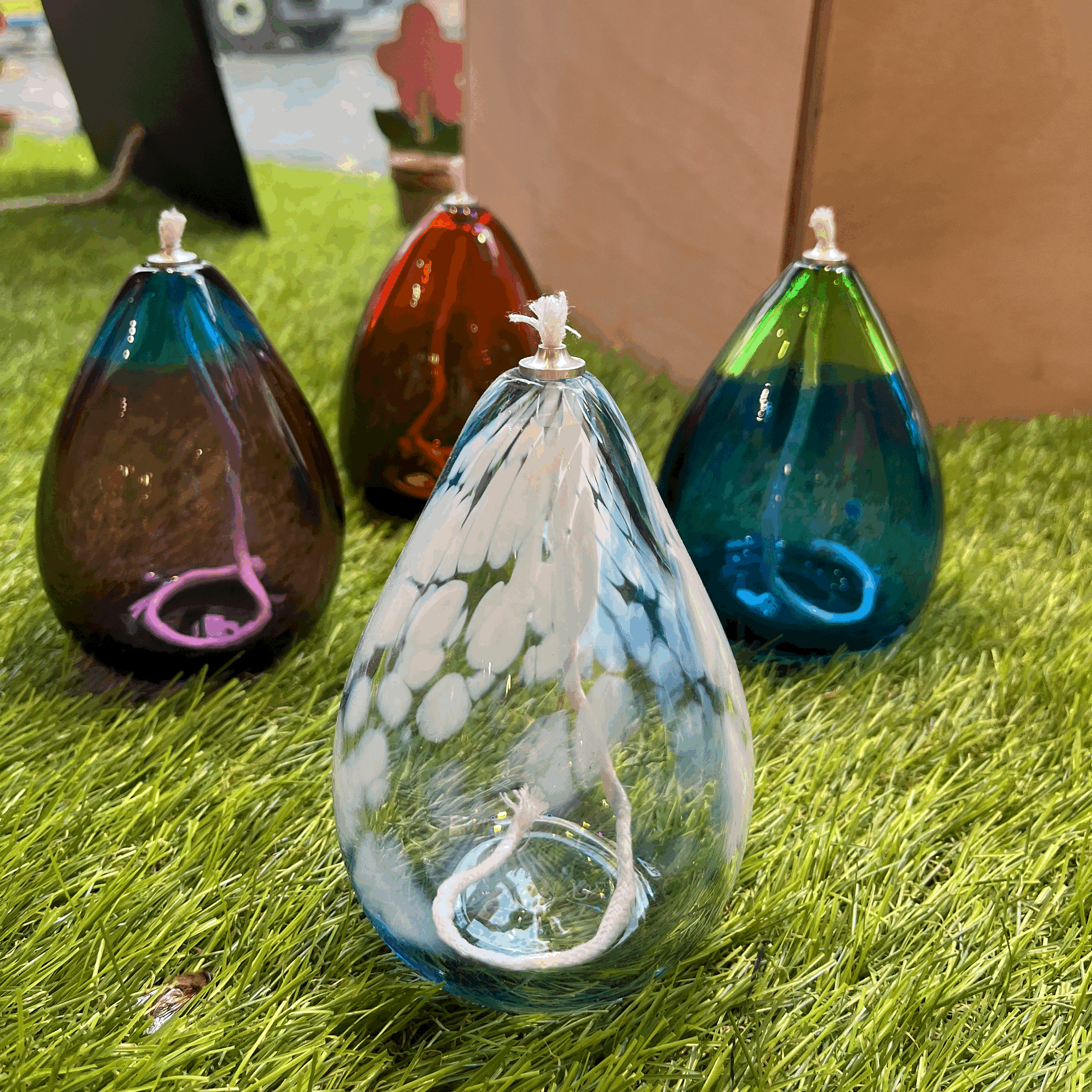 Hand blown glass oil lamp