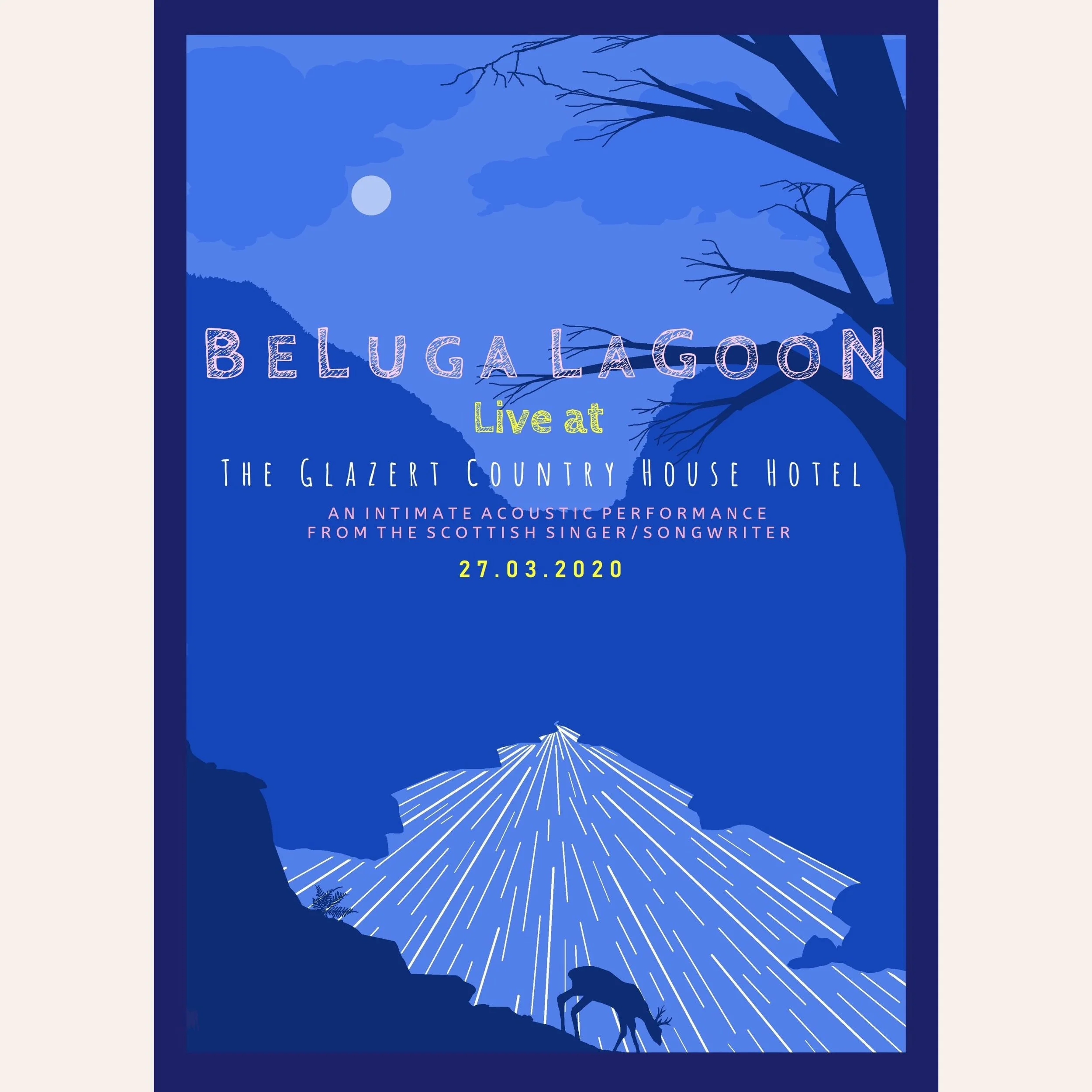 Beluga Lagoon Live at the Glazert Country House Hotel, 2020, A3 Giclee print.