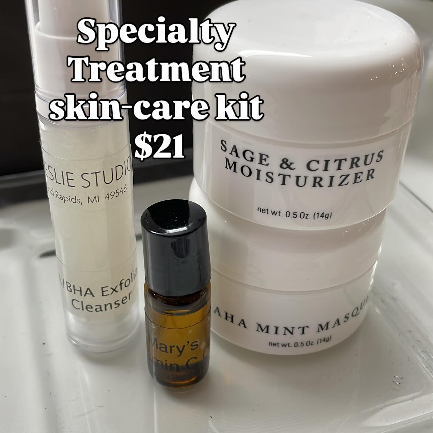 Happy New Year! Treat your skin to a refresh. Gently exfoliate with AHA cleanser. Mint masque treatment to tone and reveal glowing skin. Hydrate the skin with Sage &amp; Citrus moisturizer plus Mary&rsquo;s Oil Blend in roller ball form. $21