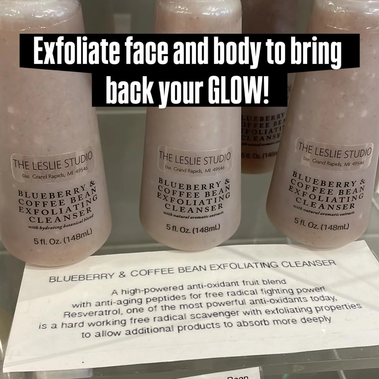 Blueberry Coffee Bean Cleanser uses coffee beans to exfoliate the skin and blueberry antioxidants to feed the skin. Bye-bye full winter skin! Follow up with your favorite serum and moisturizer.