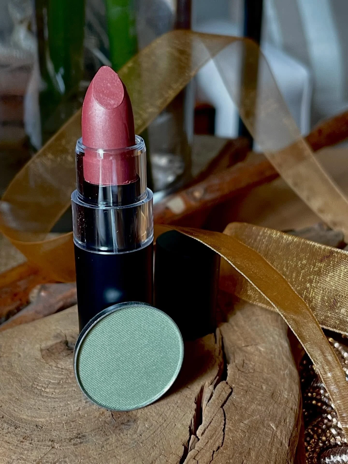 Apricot colored lipstick and a fresh green tone eyeshadow are the perfect blend for Early Spring.