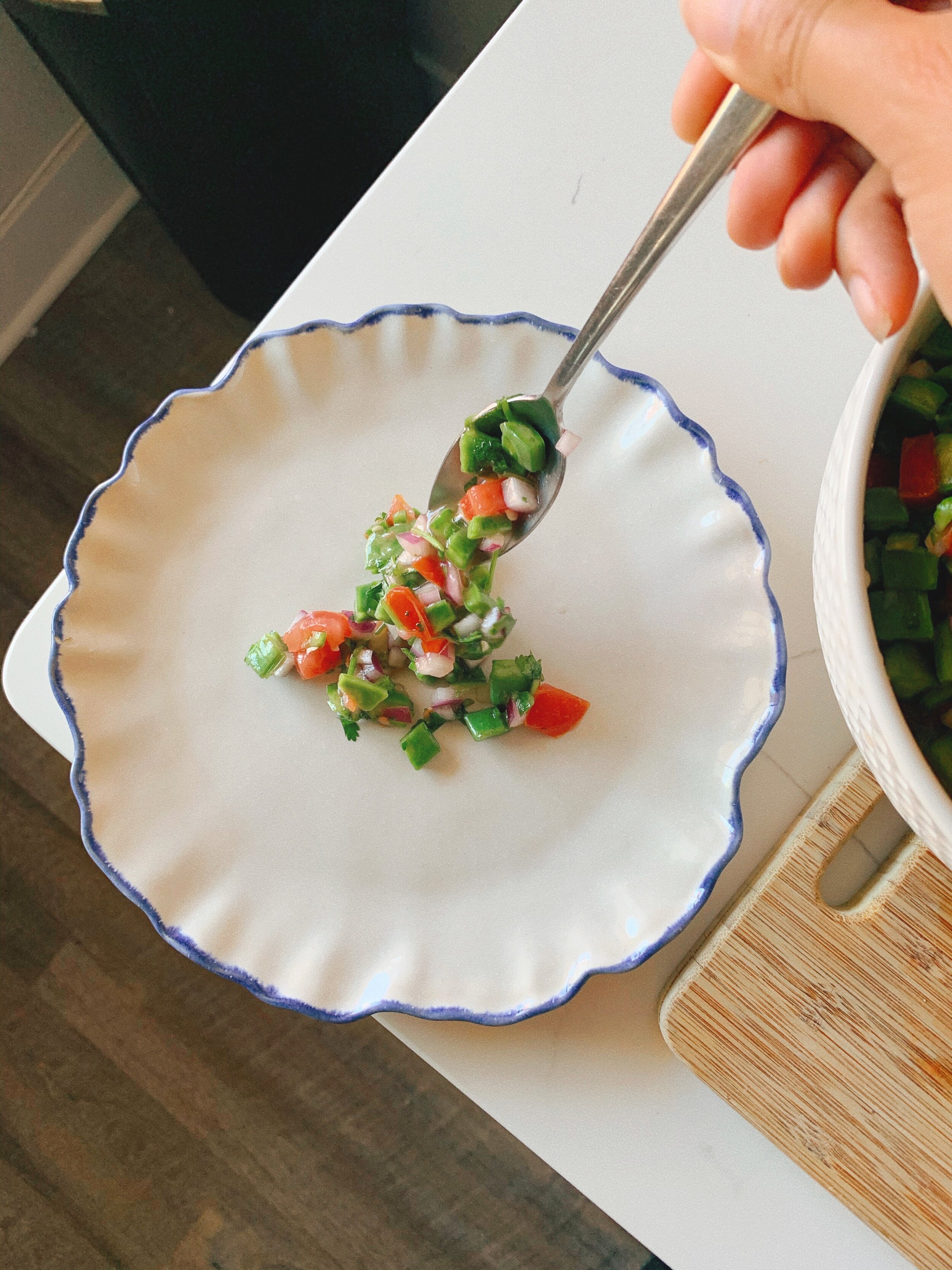 Plating the cactus pico de gallo