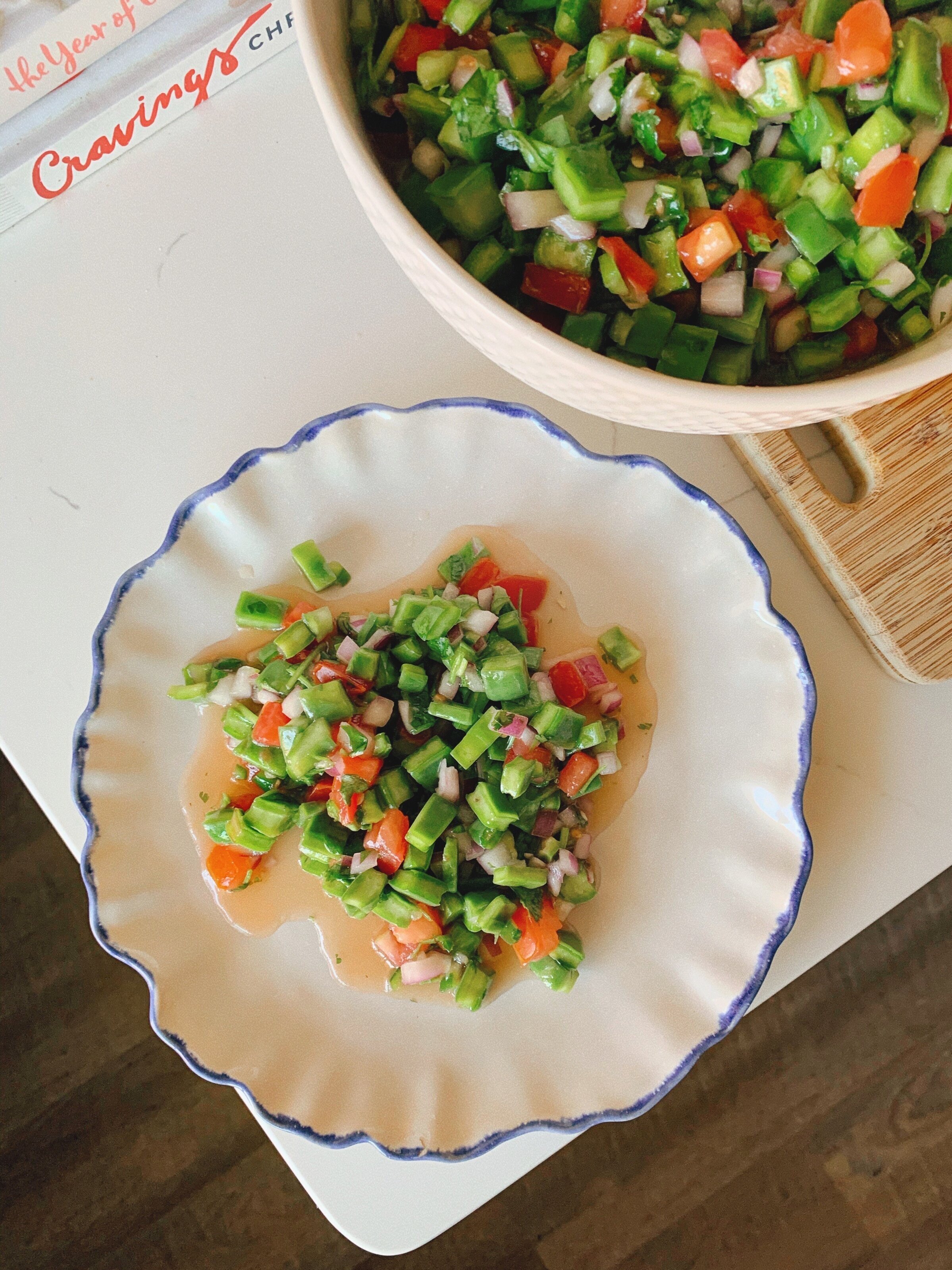 The plated Cactus Pico de Gallo, the Pico de Gallo con Nopales.