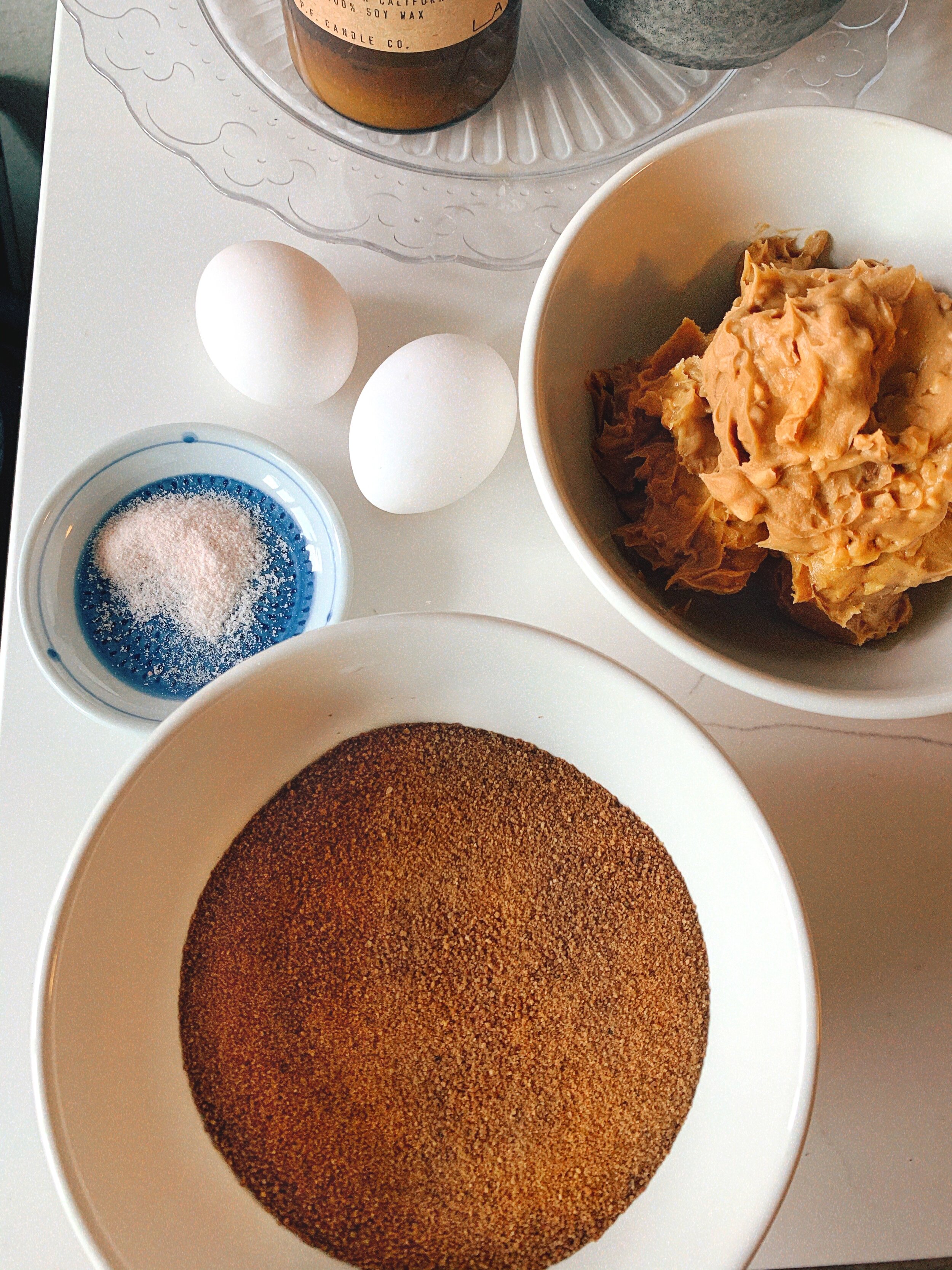 Layout of the 3-ingredient peanut butter cookie ingredients
