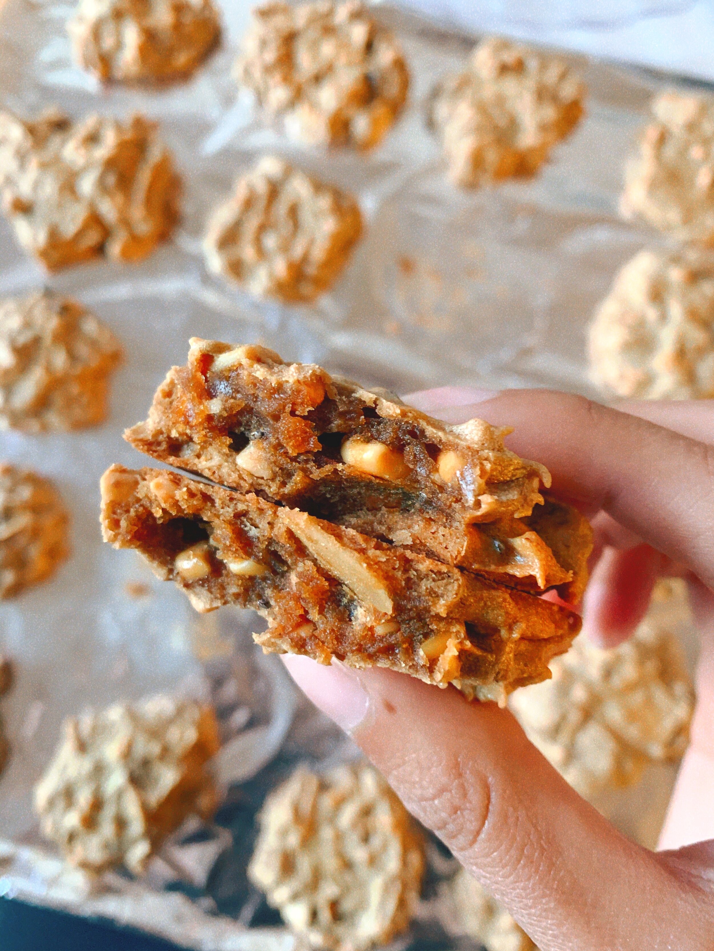 Inside of a freshly baked 3-ingredient peanut butter cookie