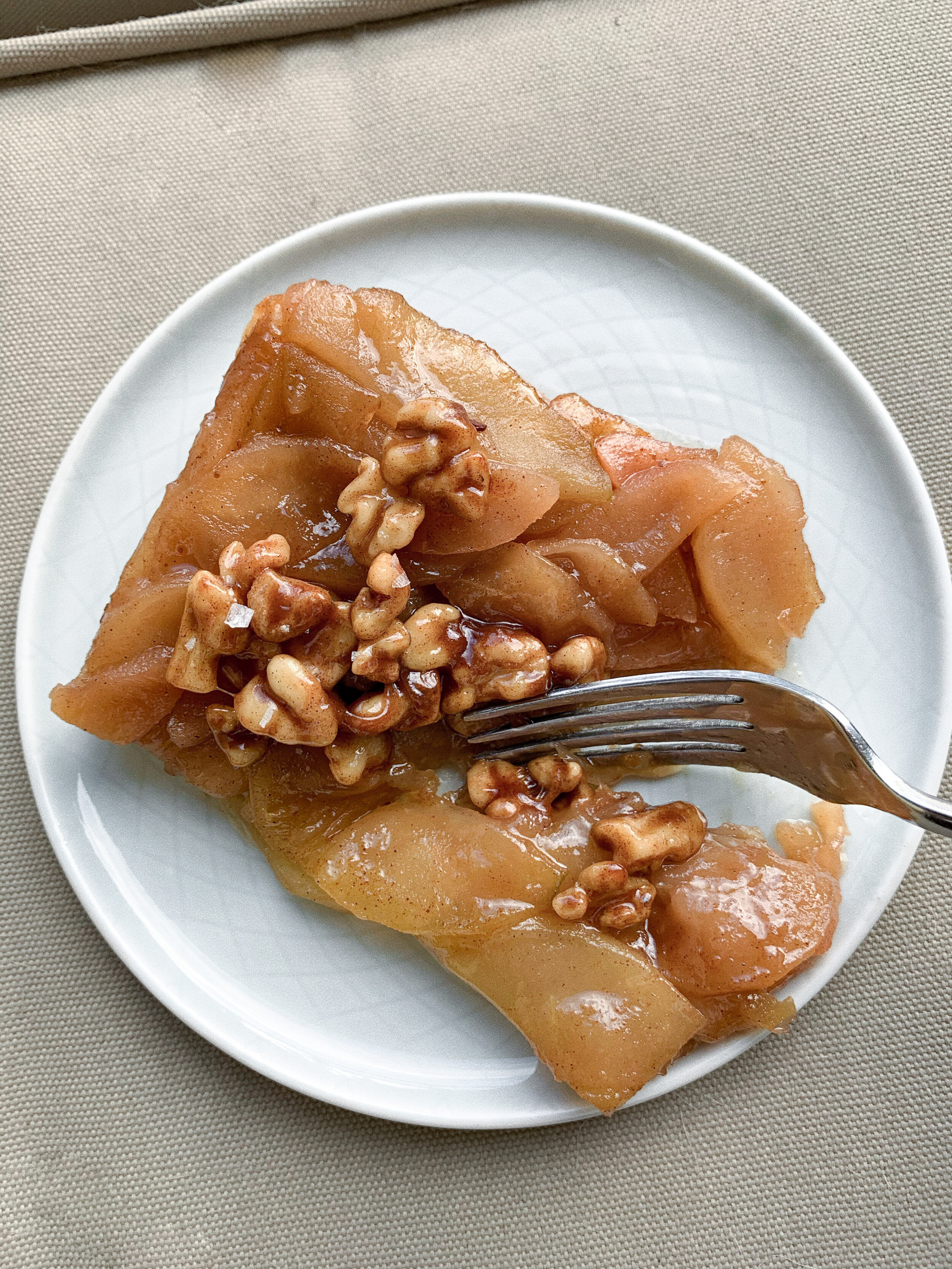 The plated Salted Apple Tarte Tatin with Candied Walnuts