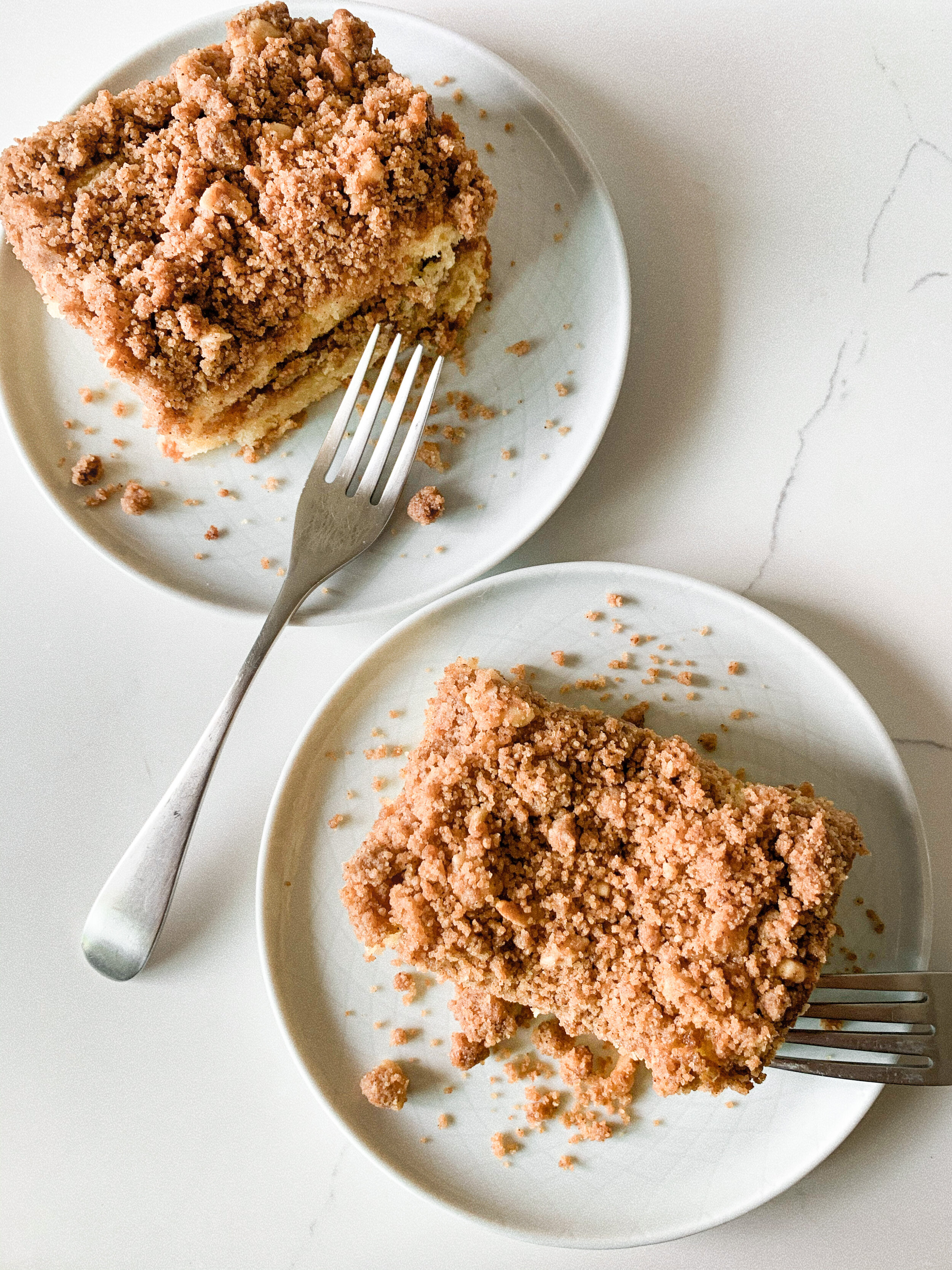 The baked and plated sour cream coffee cake