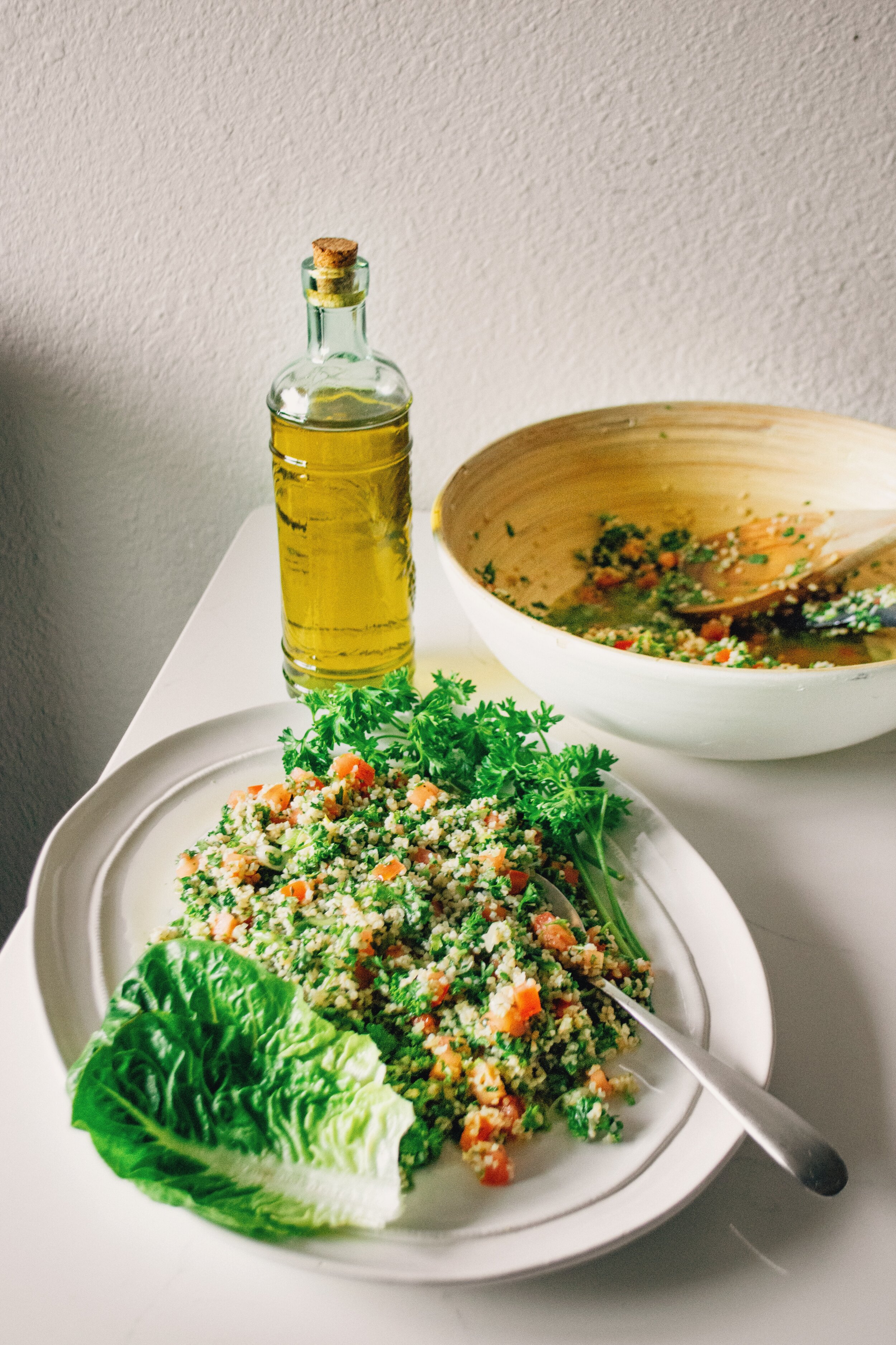 Lebanese Tabbouleh on table, ready to serve