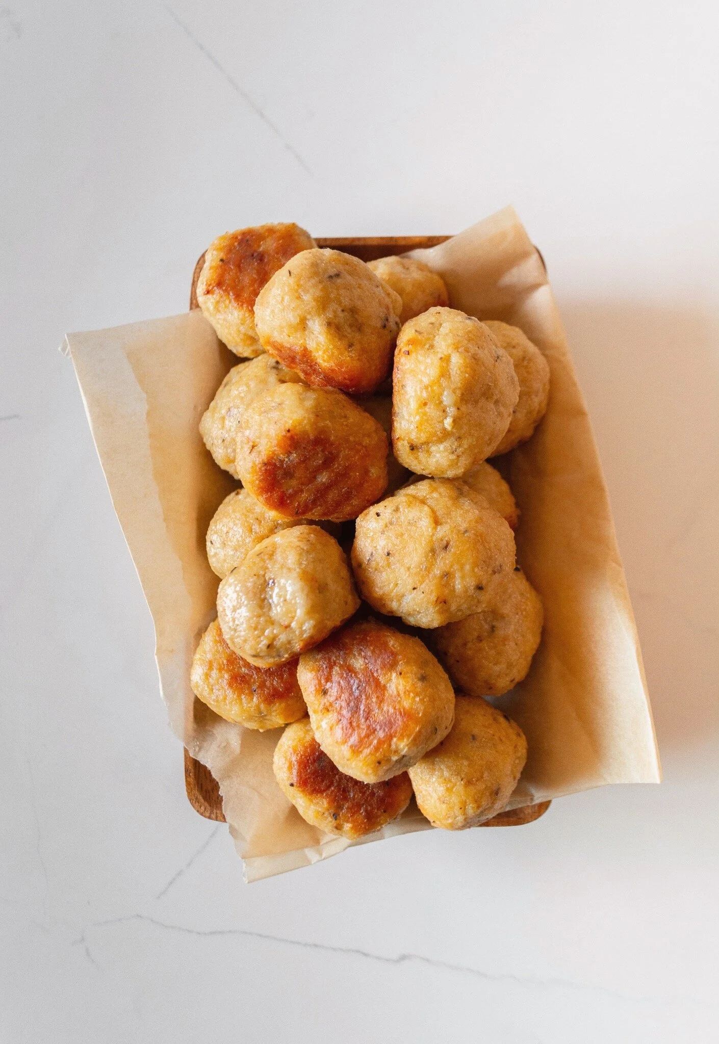 Plated Juicy Oven-Baked Chicken Meatballs