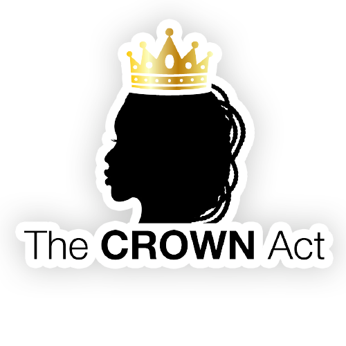 Silhouette of a woman with braids wearing a gold crown, with the text 'The Crown Act' below.