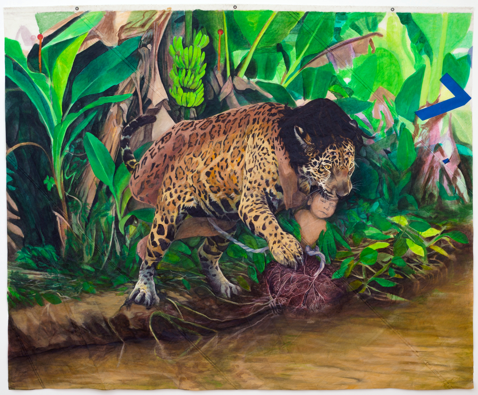 Yaron Michael Hakim,  Untitled (August 7),  2026, Acrylic on used Dacron sailcloth, 89½ x 108½ in.