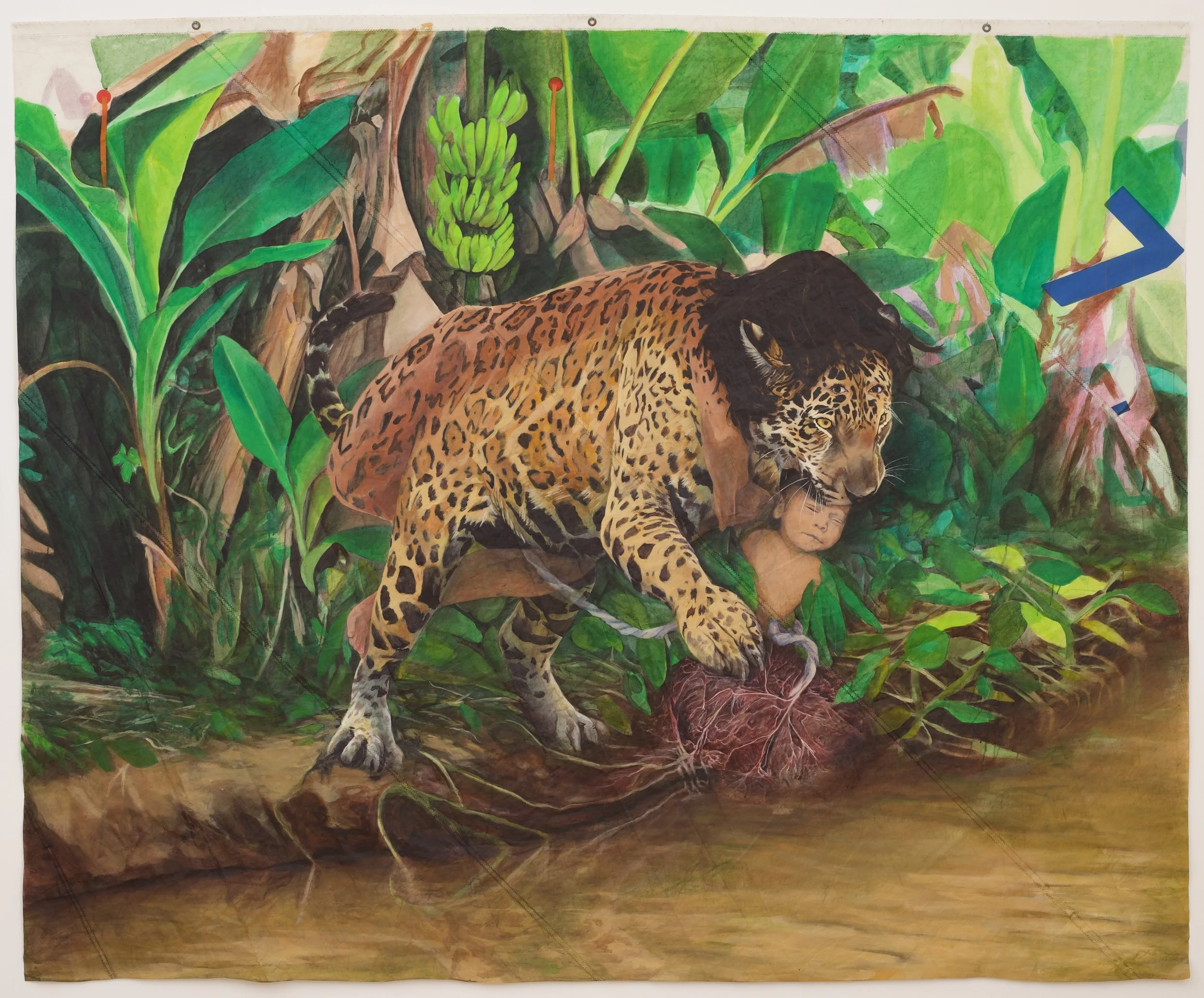 Yaron Michael Hakim,  Untitled (August 7),  2026, Acrylic on used Dacron sailcloth, 89½ x 108½ in.