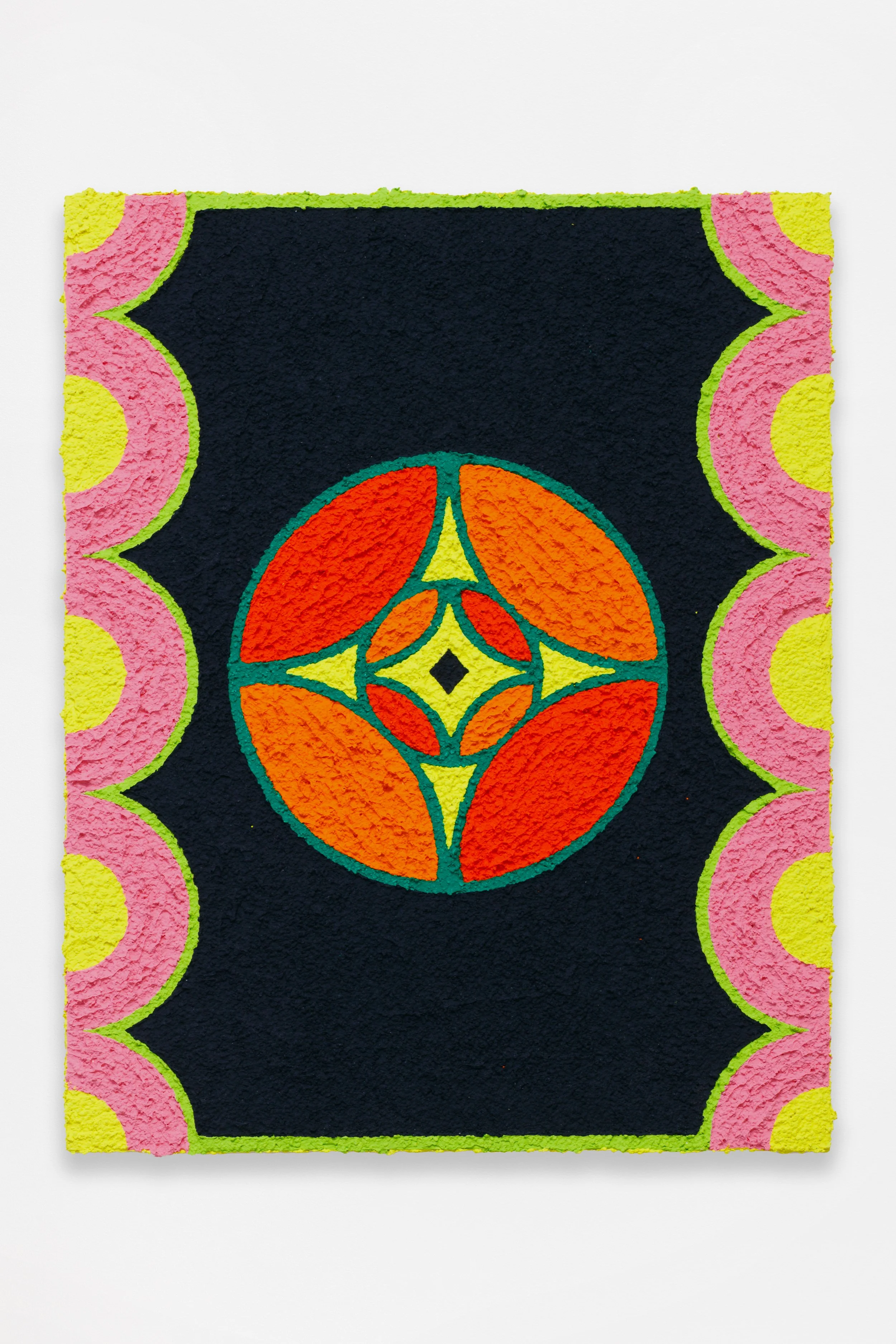 Carlos Rosales-Silva,  Ojo,  Crushed stone and glass bead in acrylic paint on panel, 20 x 16 in.