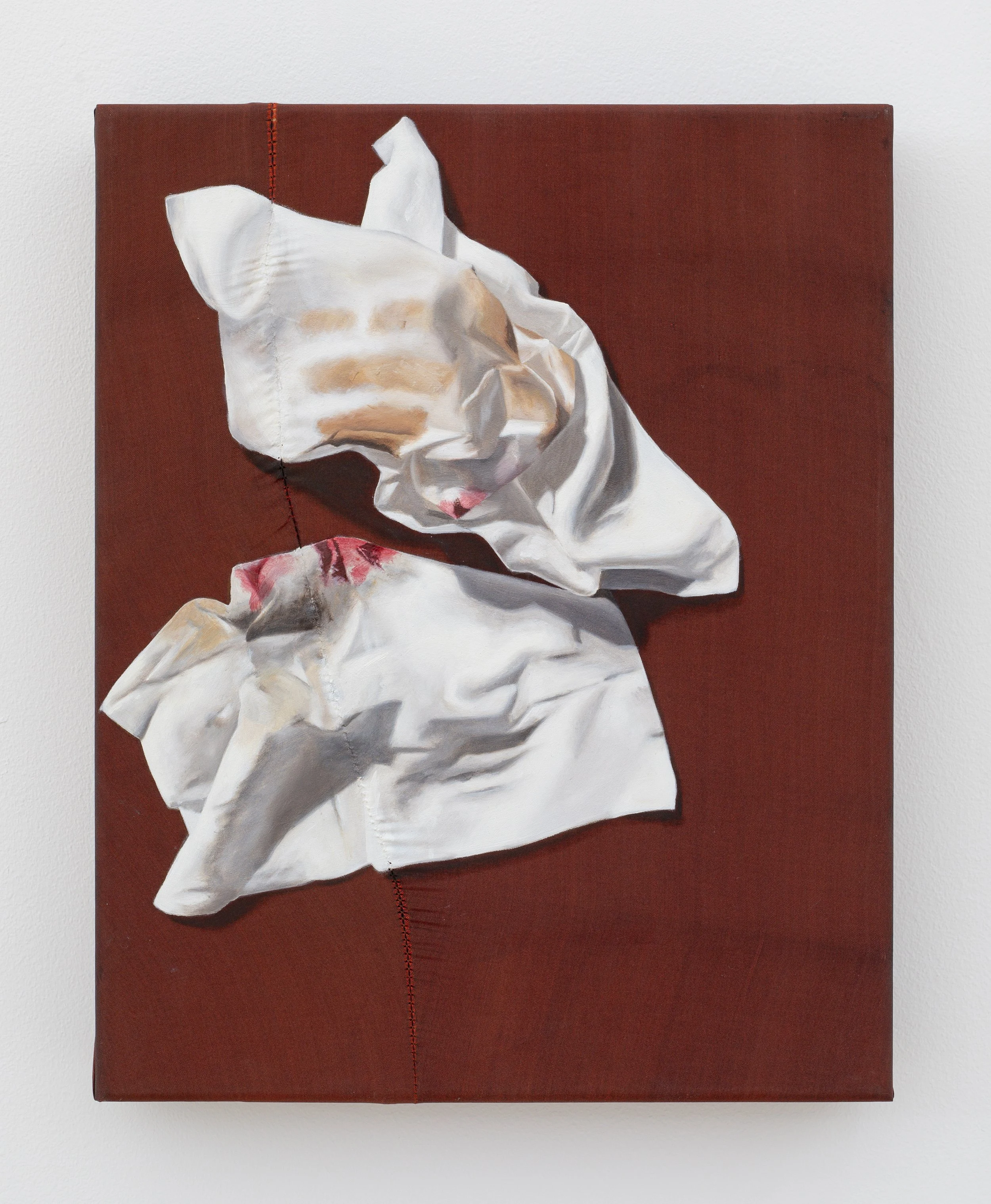 Florence Reekie,  Take off,  2026, Oil on silk mix, 11¾ x 9½ in.