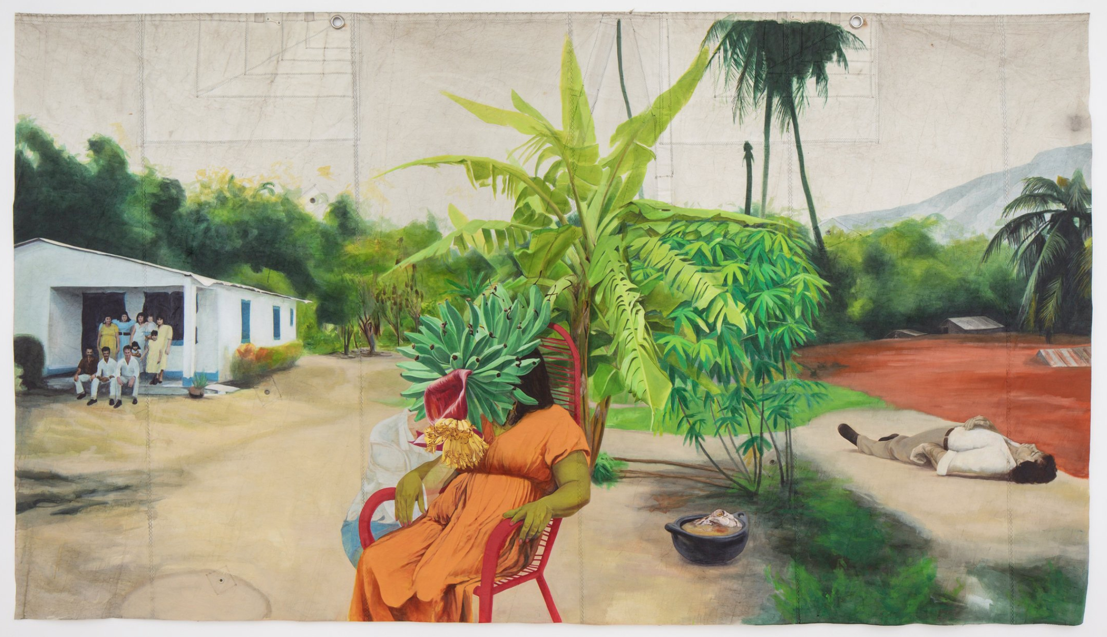 Yaron Michael Hakim,  Plátano (María),  2025, Acrylic on used Dacron sailcloth, 98½ x 175 in.