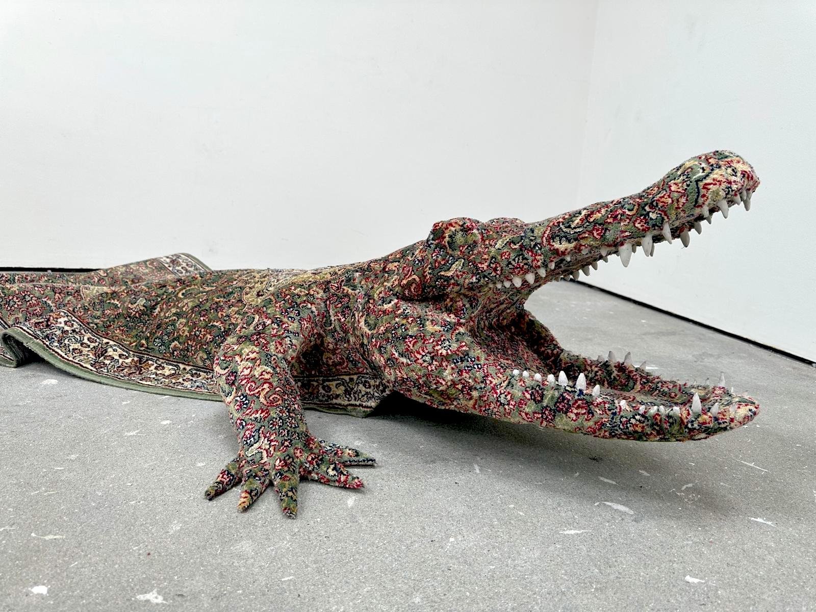 Debbie Lawson,  Alligator,  2025, Carpet and mixed media, 29½ x 43¼ x 15¾ in.