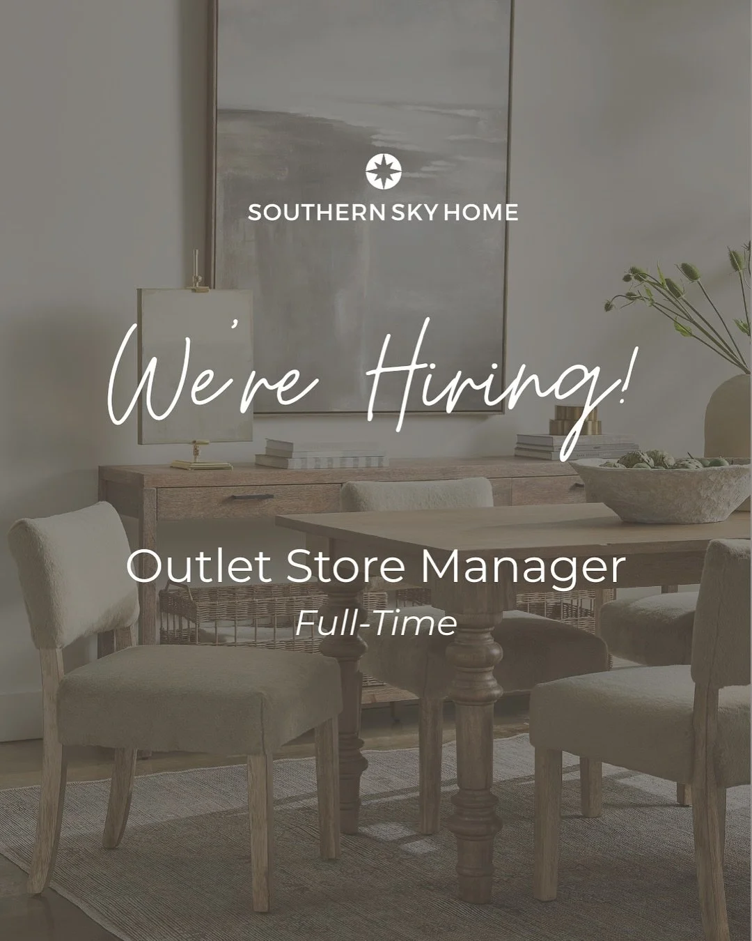 We&rsquo;re hiring, spread the word! 📢

Southern Sky Home is looking for an Outlet Store Manager to join our team in Woodstock, GA.

If you&rsquo;re passionate about home furnishings, building customer relationships and delivering outstanding servic