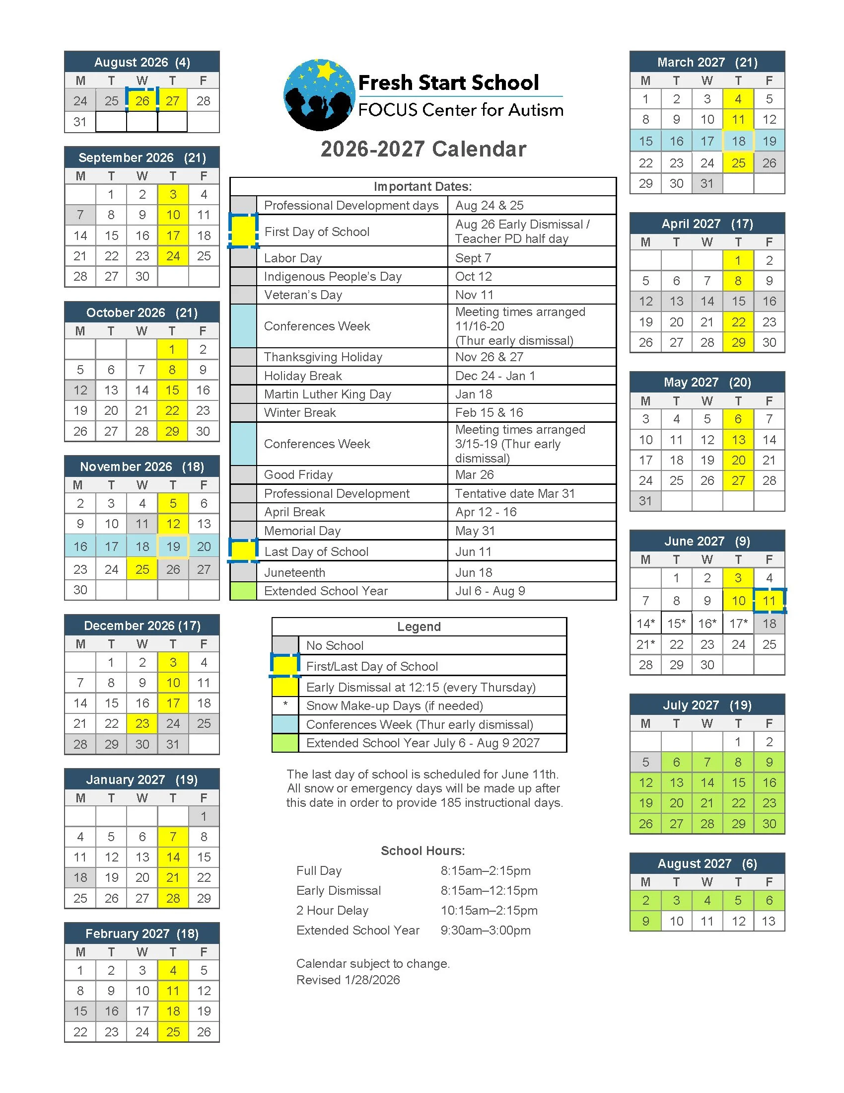 FSS Calendar 2026-2027