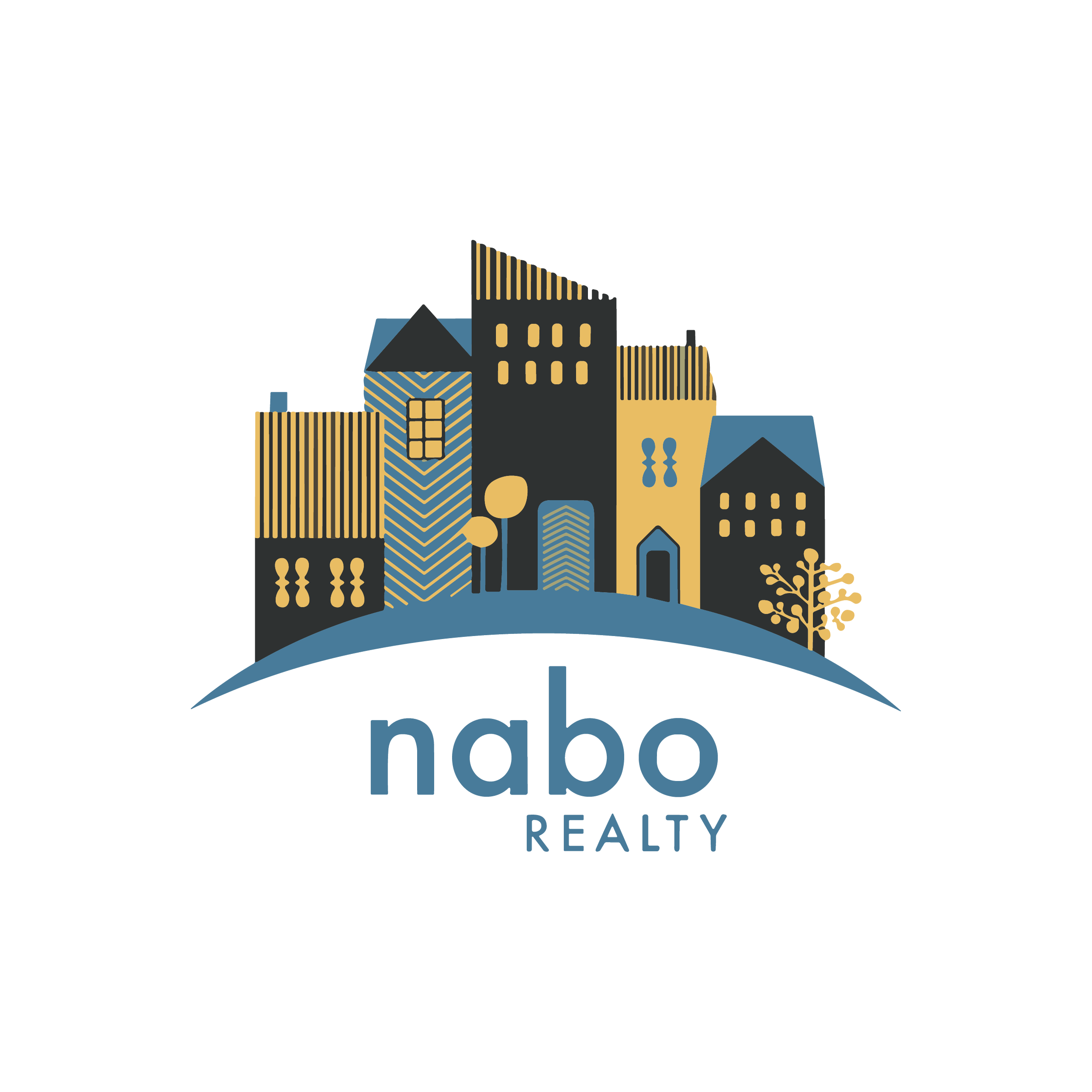 Illustration of a cityscape with various buildings and trees, with the text 'nabo REALTY' below.