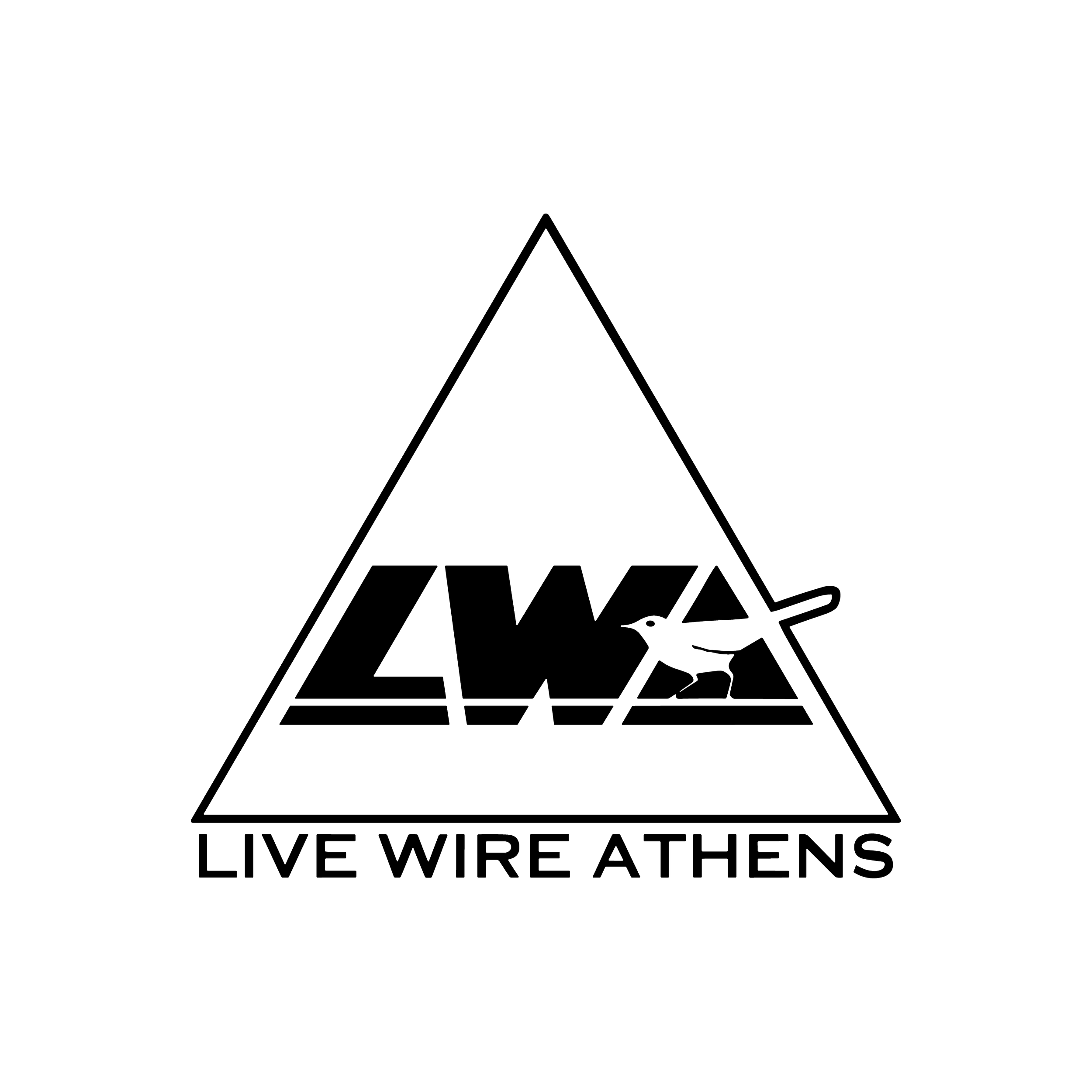 Logo of Live Wire Athens with a triangle, a bird silhouette, and the text 'LIVE WIRE ATHENS'.