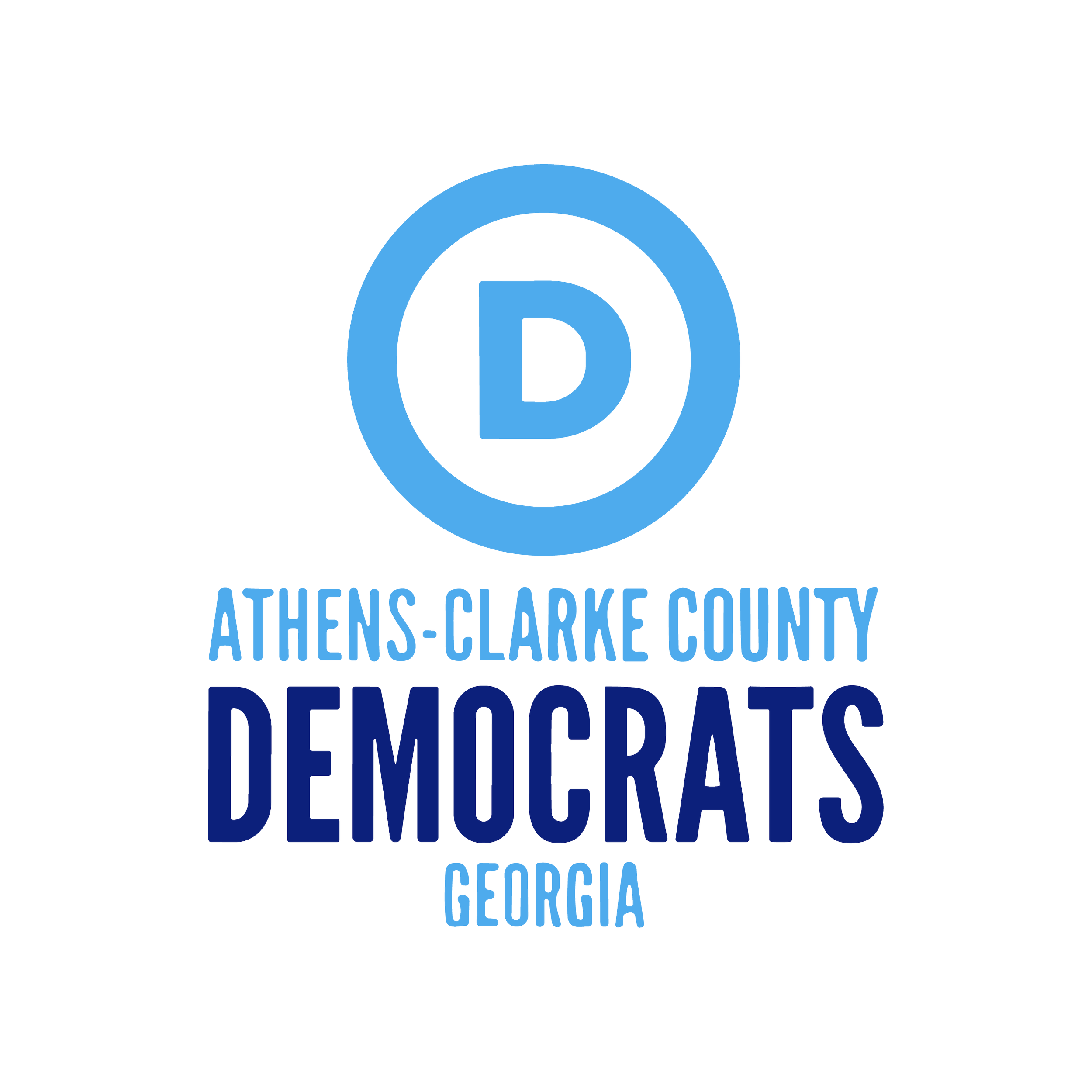 Logo of Athens-Clarke County Democrats in Georgia with a blue circle containing a D, and the text 'Athens-Clarke County Democrats Georgia' in blue.