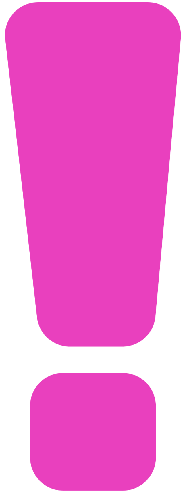 Large pink exclamation mark, lightened in the background.