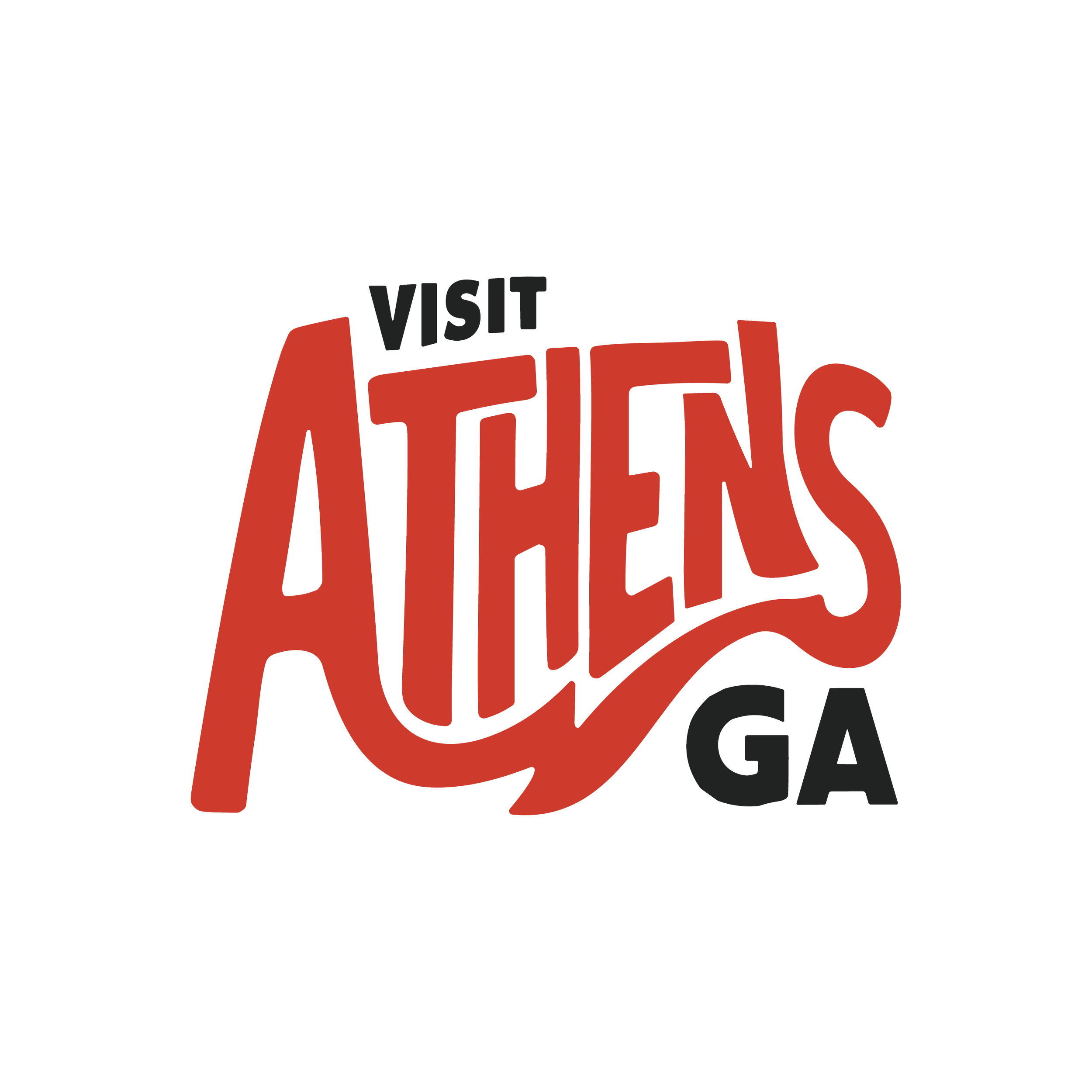 Visit Athens, Georgia logo with stylized text in red and black.