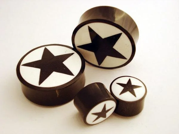 Black Star Bone Inlay Horn Plugs Robot Piercing And Tattoo