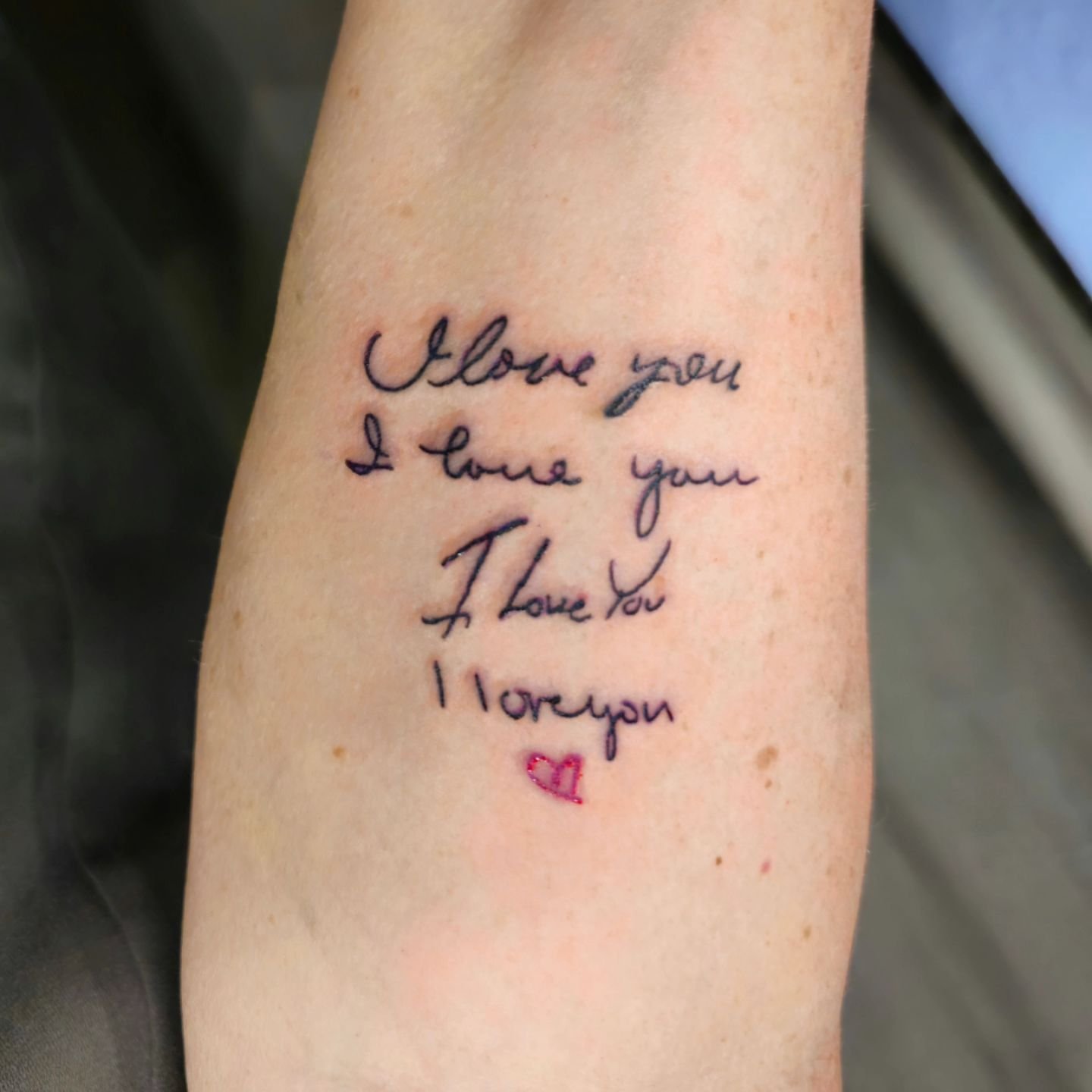 I love you, all handwritten by those important and loved.

Thank you for trusting me with such a special piece. Love is what makes life so special, and I feel honored to have done this ❤️

Find me at @robotpiercingtattoo