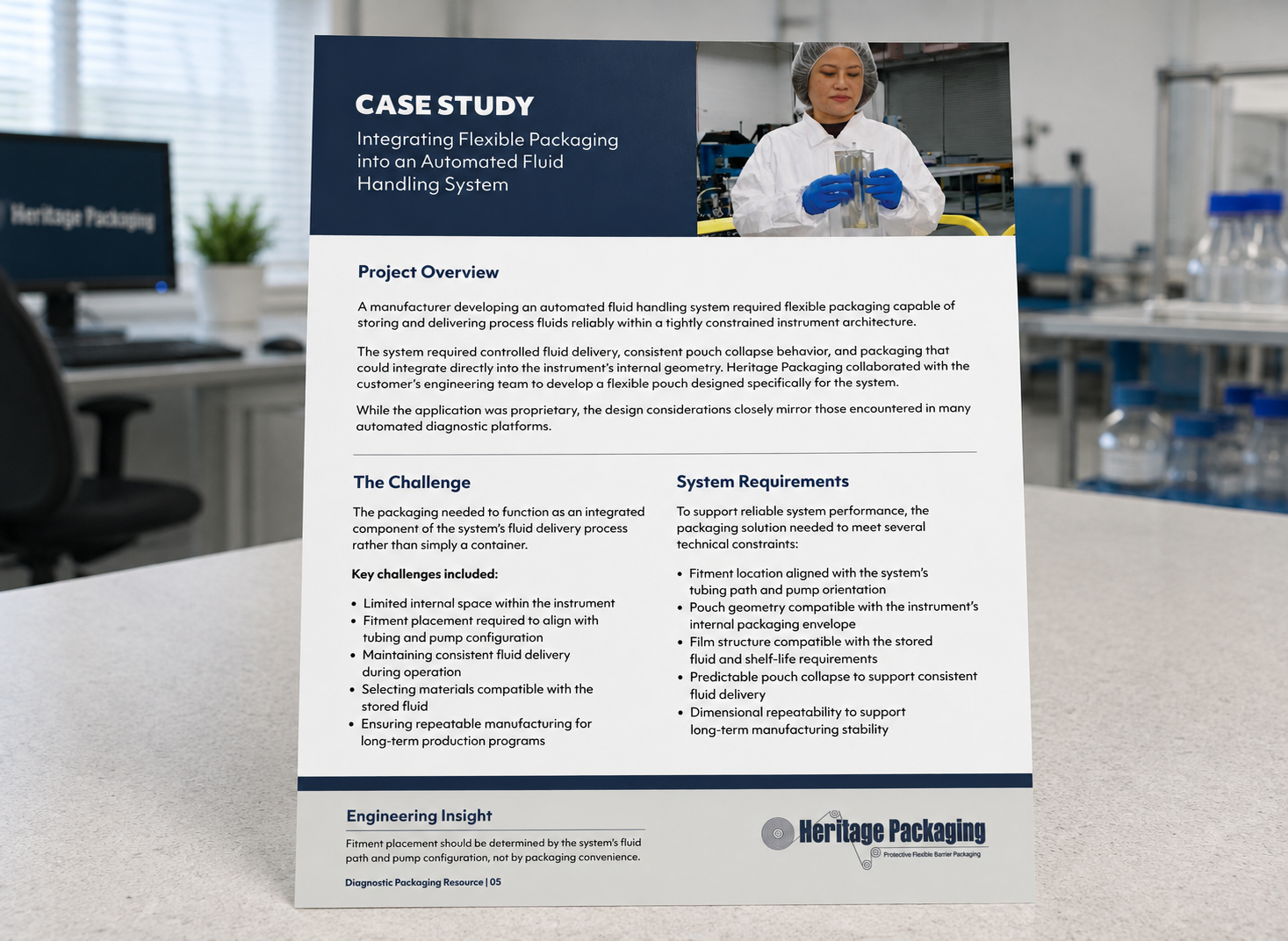 Case study demonstrating custom flexible packaging for automated fluid handling systems
