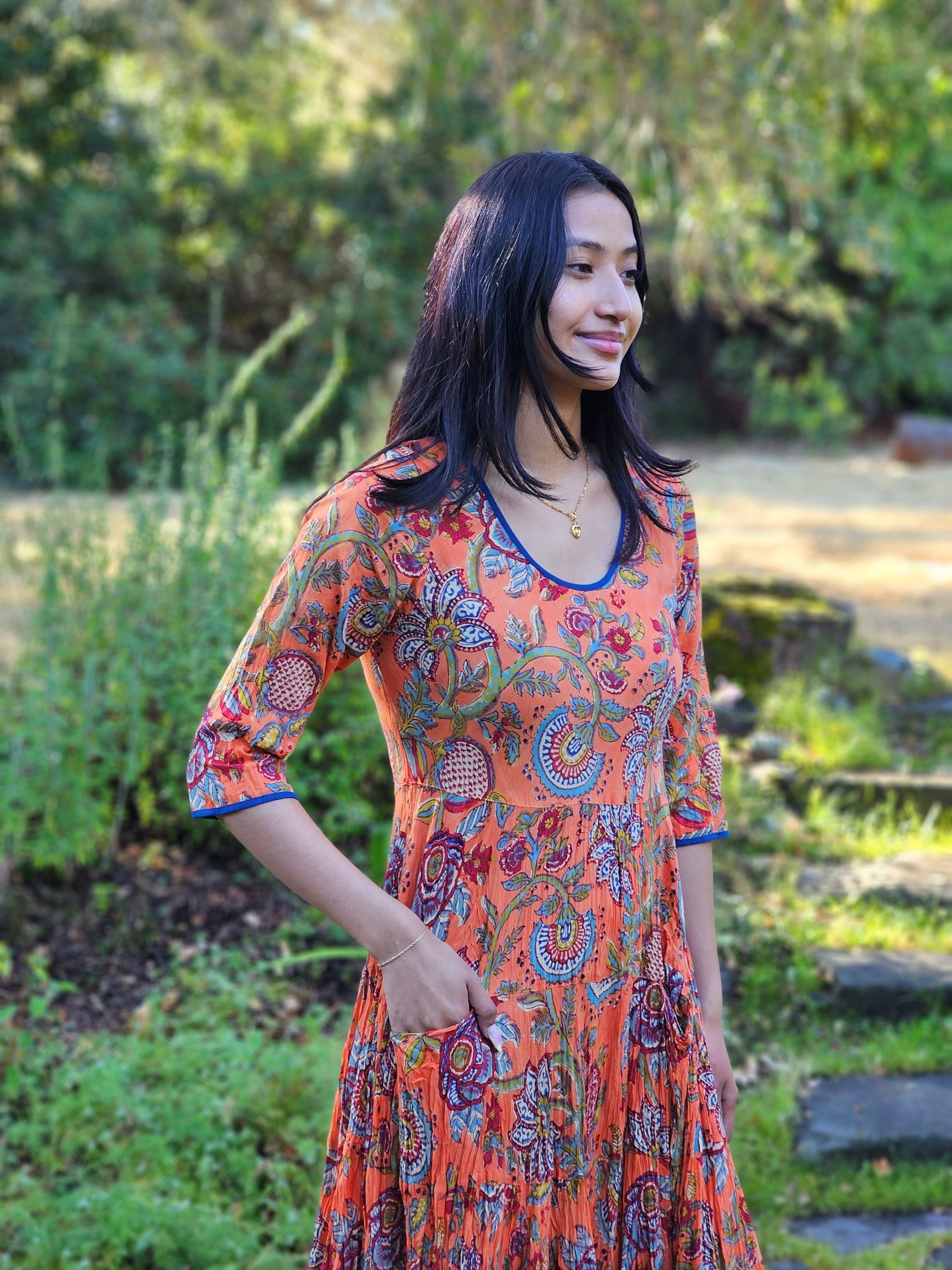 DR26-11_3_4 SLV TWIRL DRESS_Papaya 2.jpg