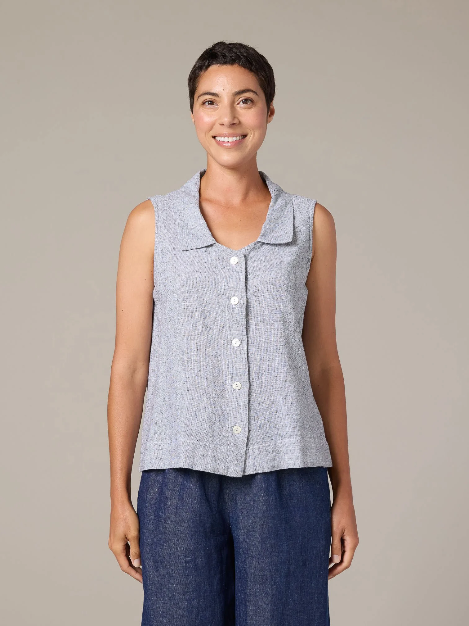 Crosshatch Sleeveless Shirt - White