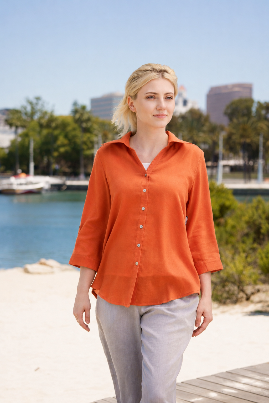Short Tuxedo Linen Shirt - Paprika