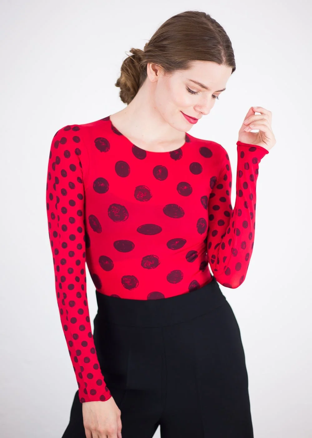 Grunge Polka Dot Raw Edge Second Skin Top - True Red