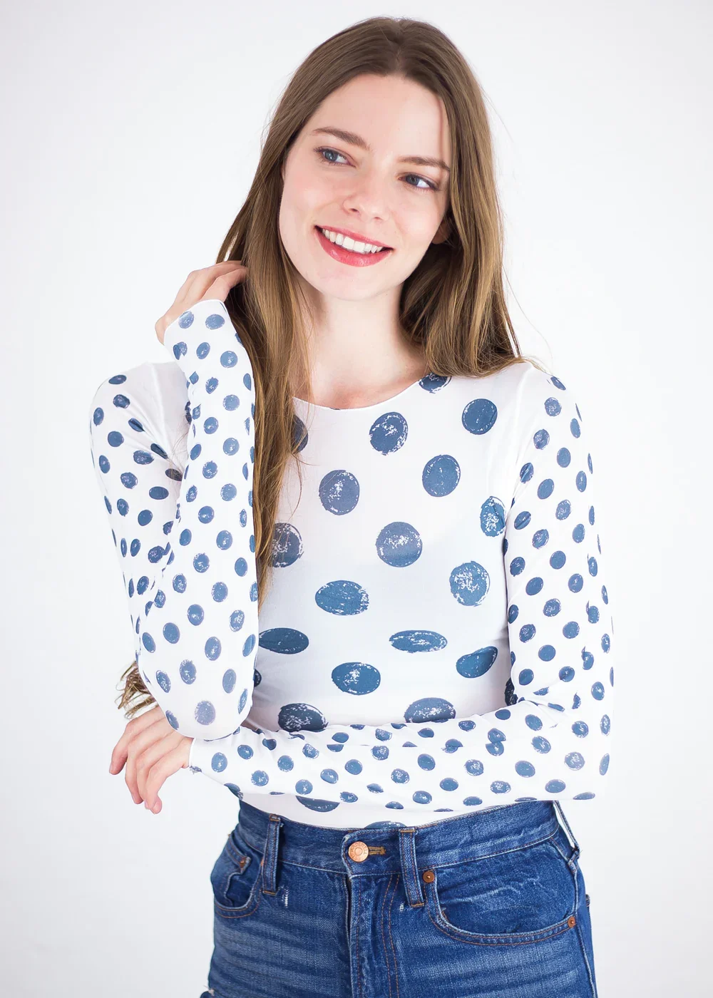 Grunge Polka Dot Raw Edge Second Skin Top - White