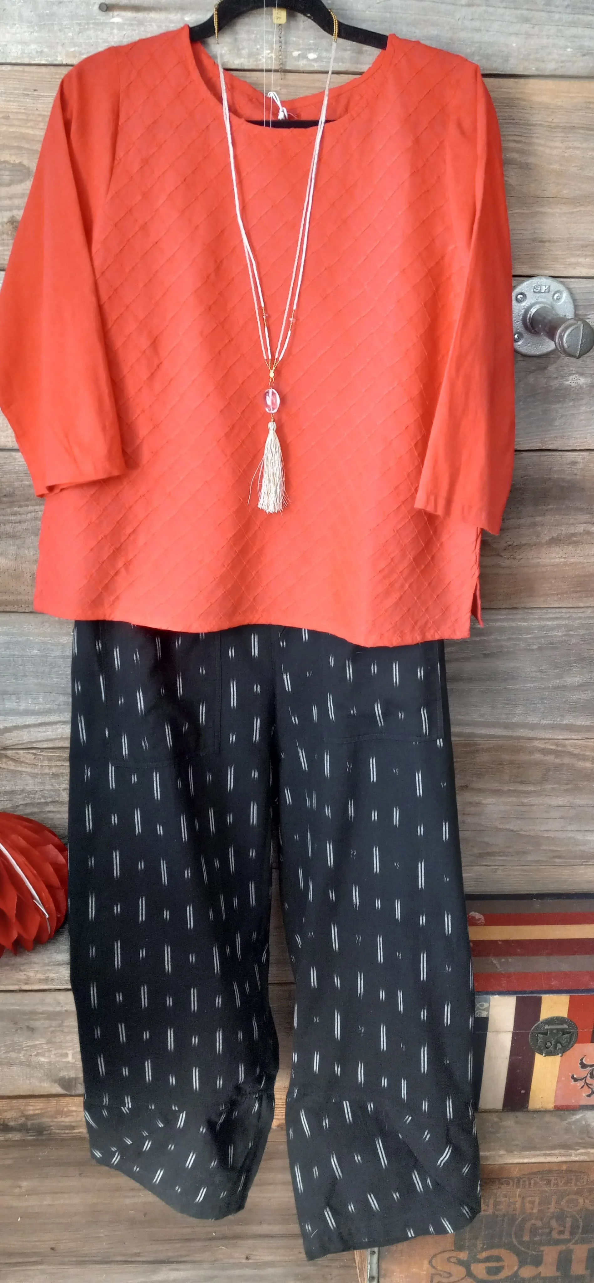 Textured Pin tucks Blouse - Red