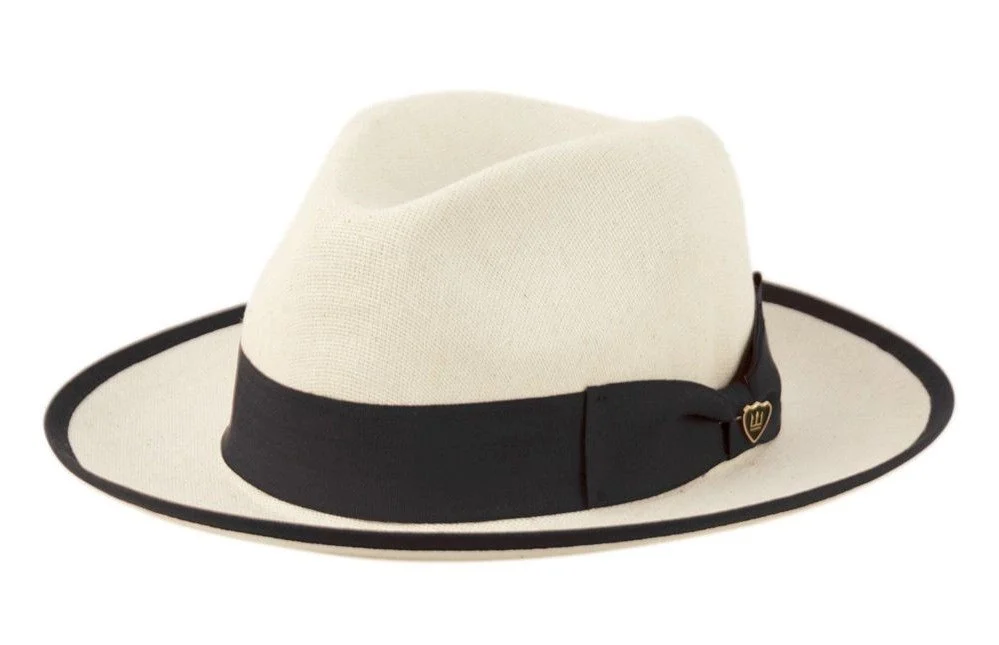 Natural Linen Fedora Hat with Grosgrain Band and Brim Edge - Natural/Black