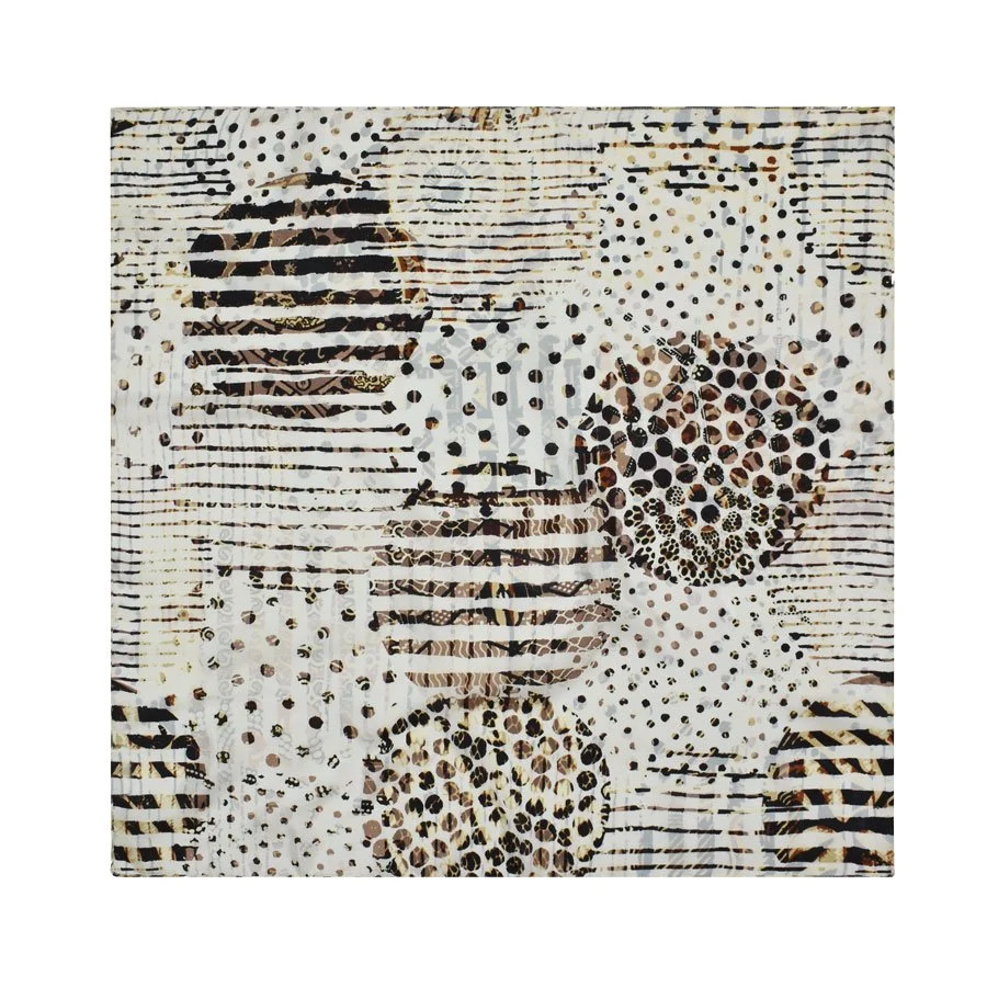 Geometric Circles Silk Square Scarf - Cream/Beige