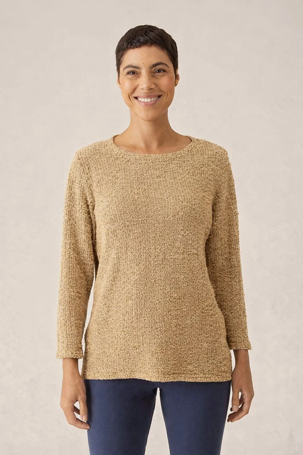 3/4 Slv Boatneck Top Textured - Coconut
