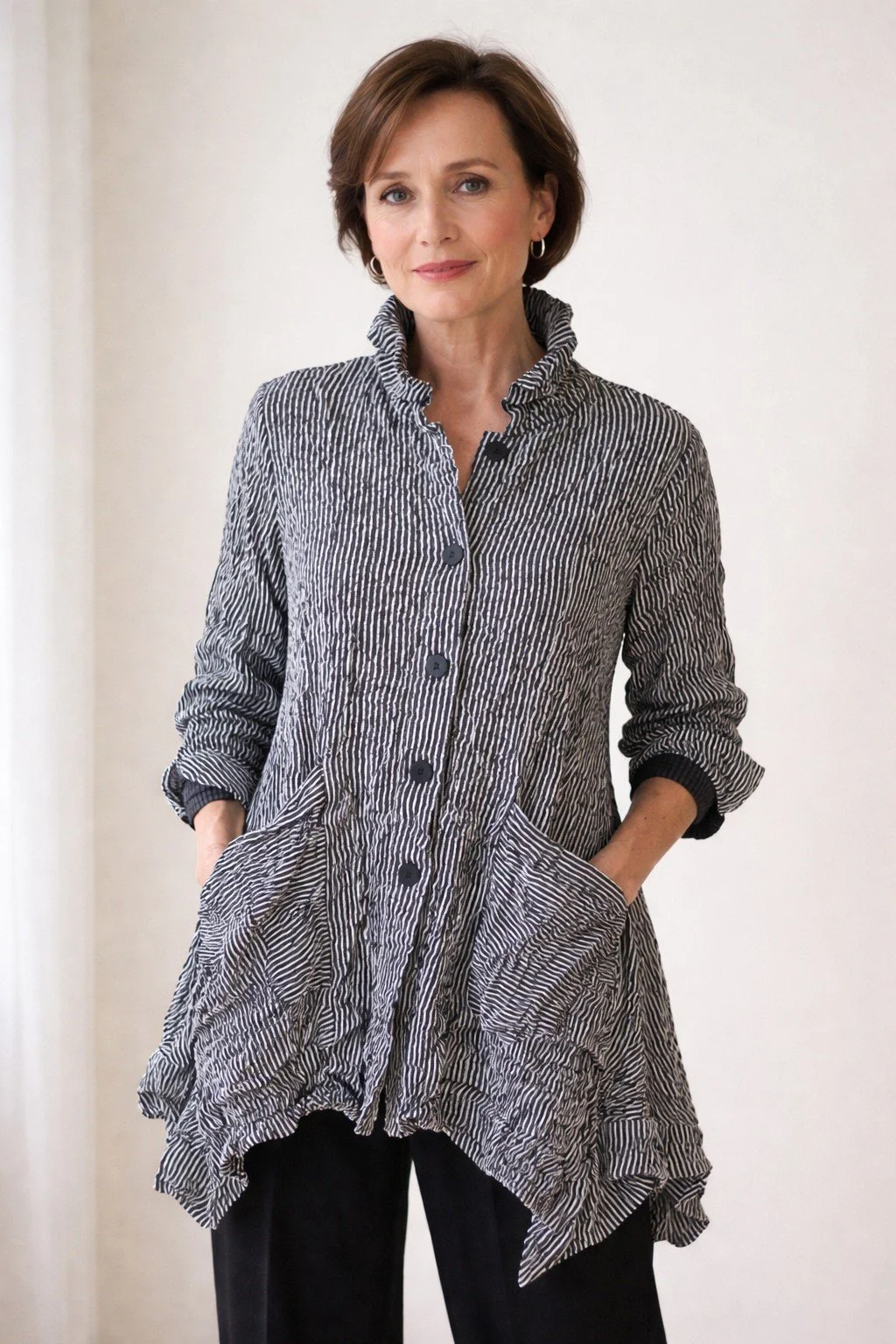 Moonlight Crinkled Stripe Jacket - Black/Khaki