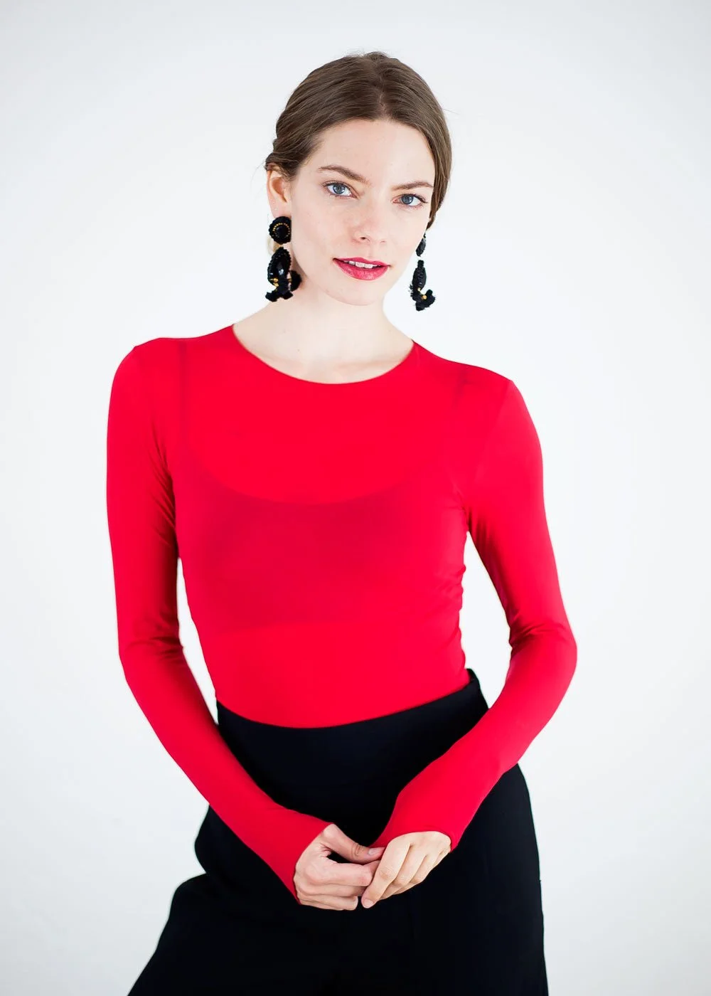 Solid Raw Edge Neck Second Skin Top - True Red