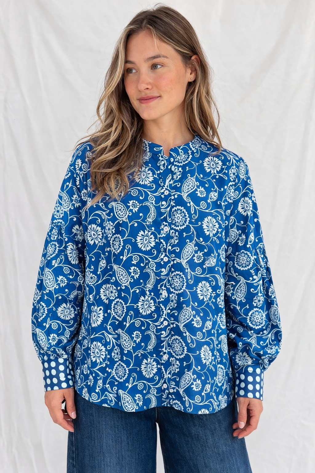 Rishi Luxe Cotton Shirt - Indigo Floral