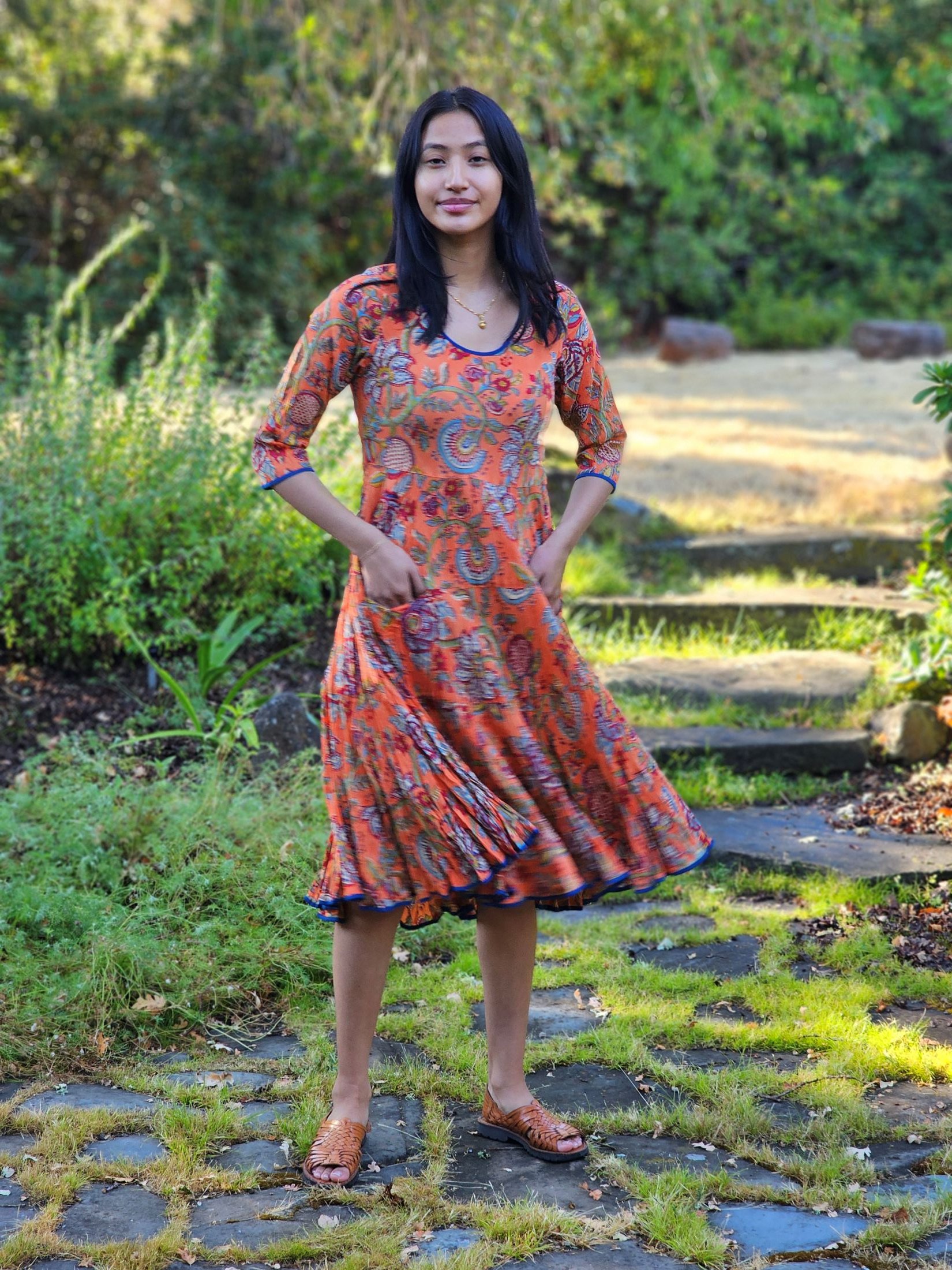 DR26-11_3_4 SLV TWIRL DRESS_Papaya 6 (1).jpg