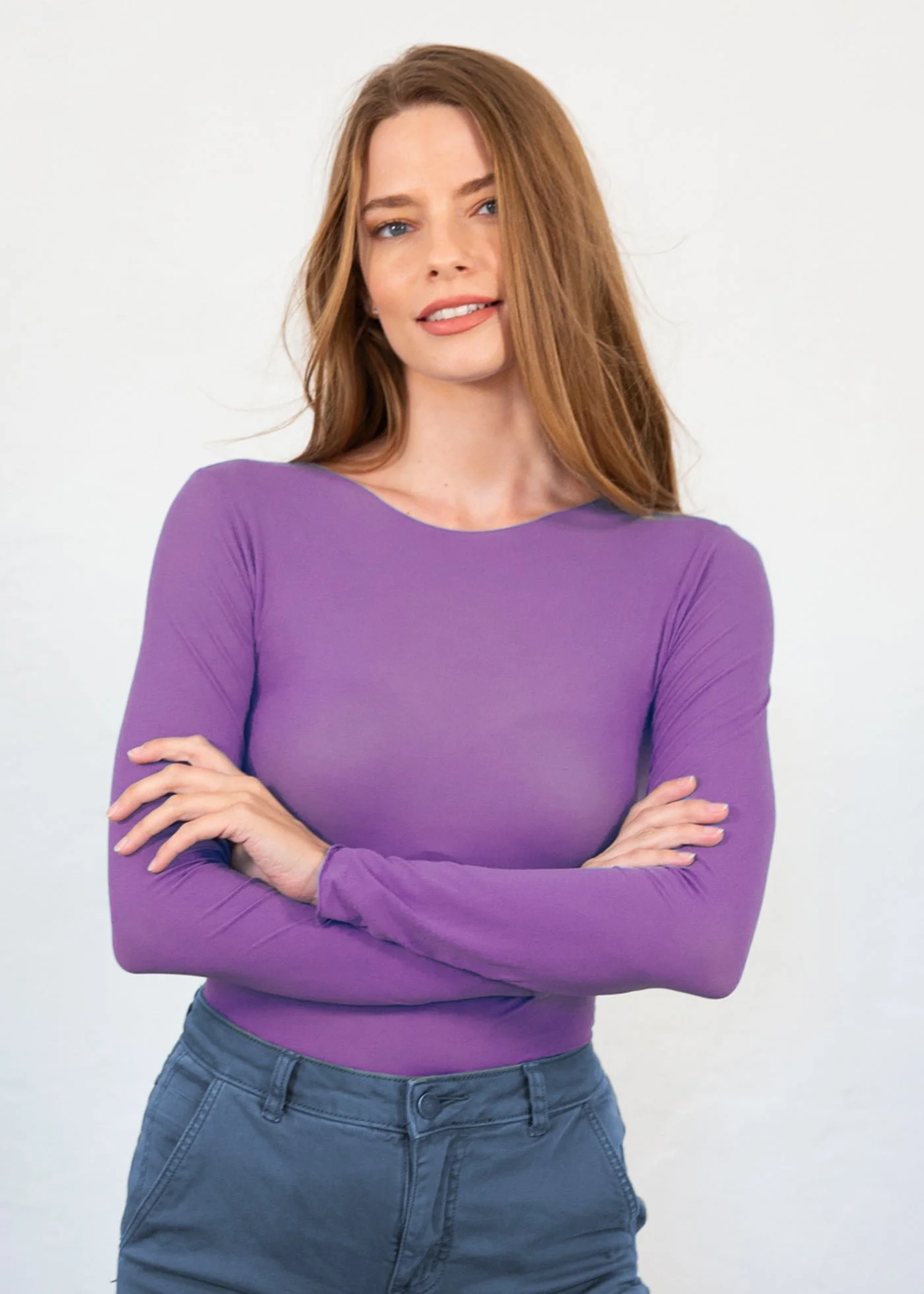 Solid Raw Edge Neck Second Skin Top - Aged Grape