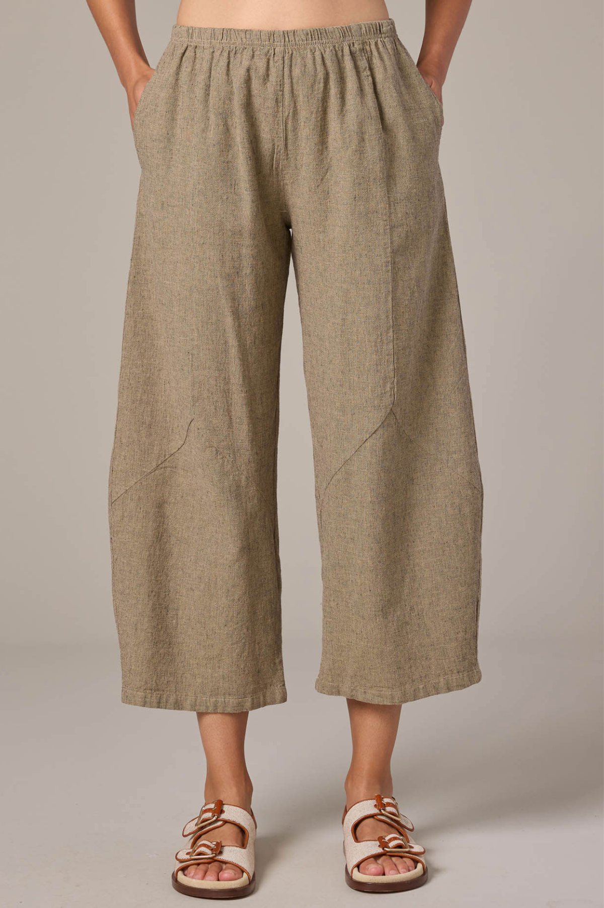 Linen Cotton Barrel Crop Pant - Bark